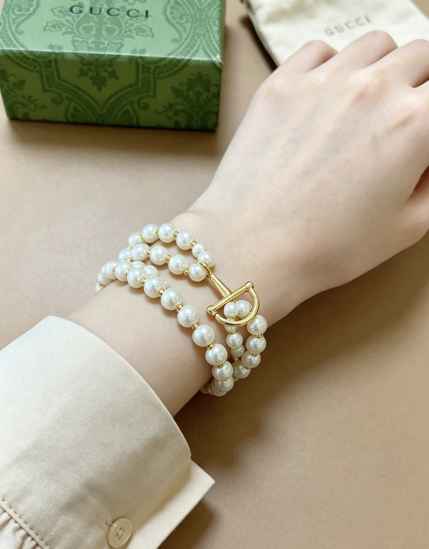 Gucci Double Row Pearl Bracelet