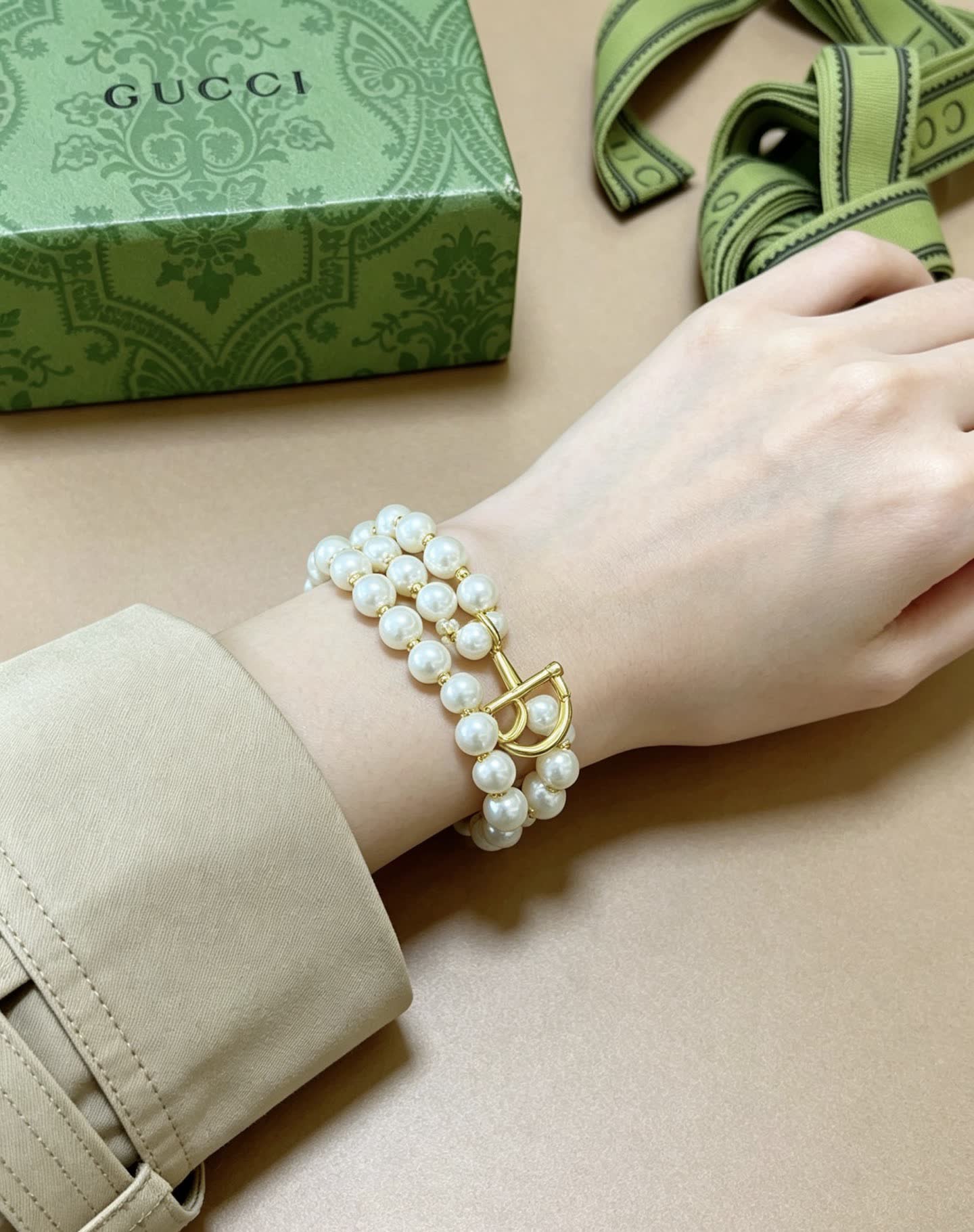 Gucci Double Row Pearl Bracelet