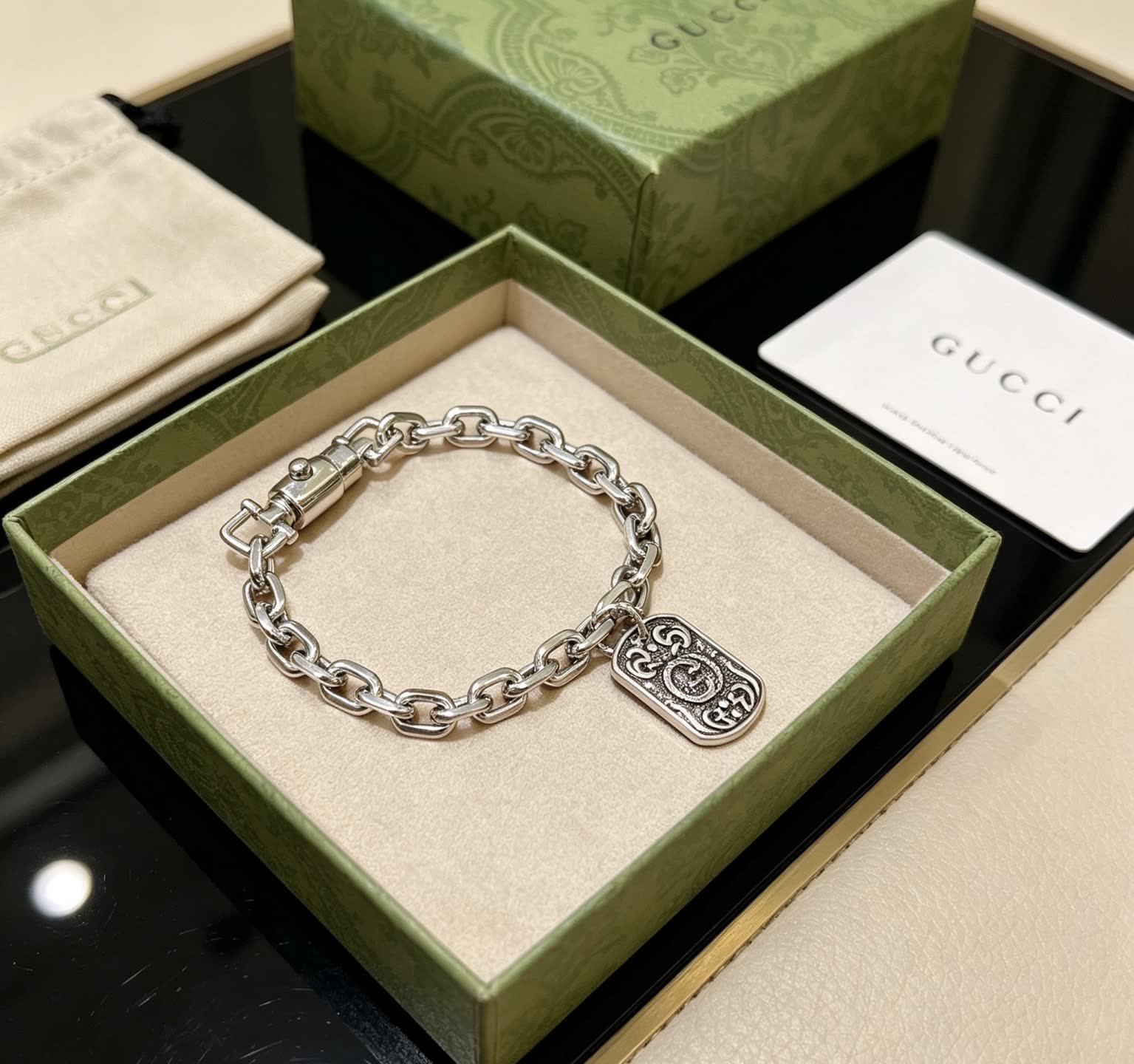 Gucci Silver Chain Bracelet with Interlocking G Charm