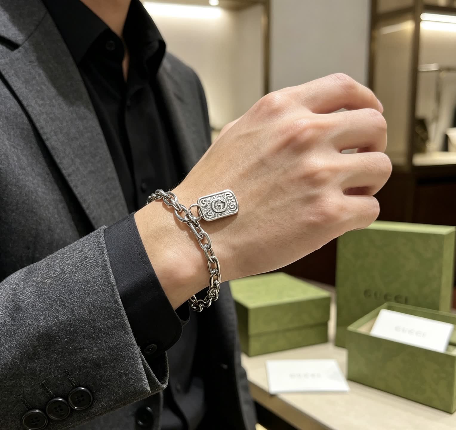 Gucci Silver Chain Bracelet with Interlocking G Charm