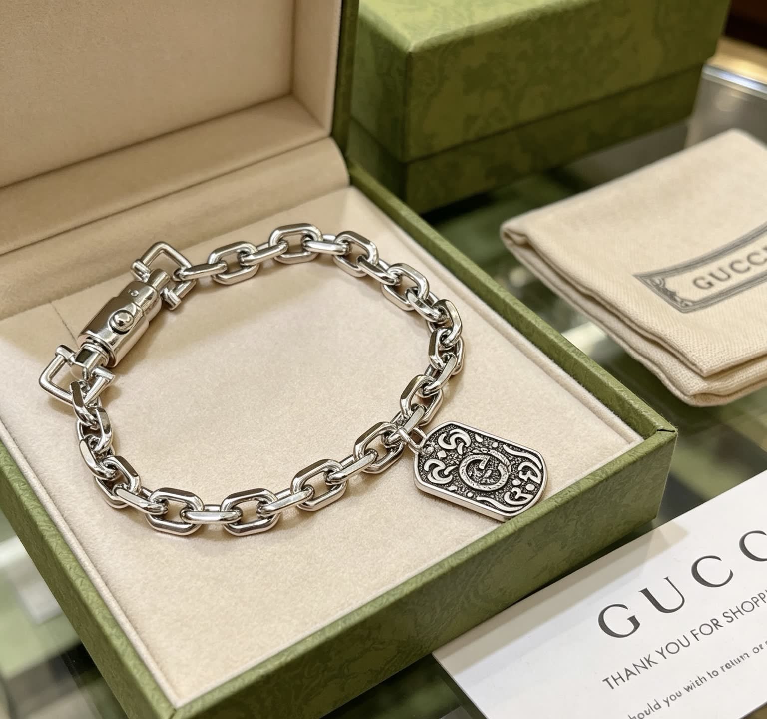 Gucci Silver Chain Bracelet with Interlocking G Charm