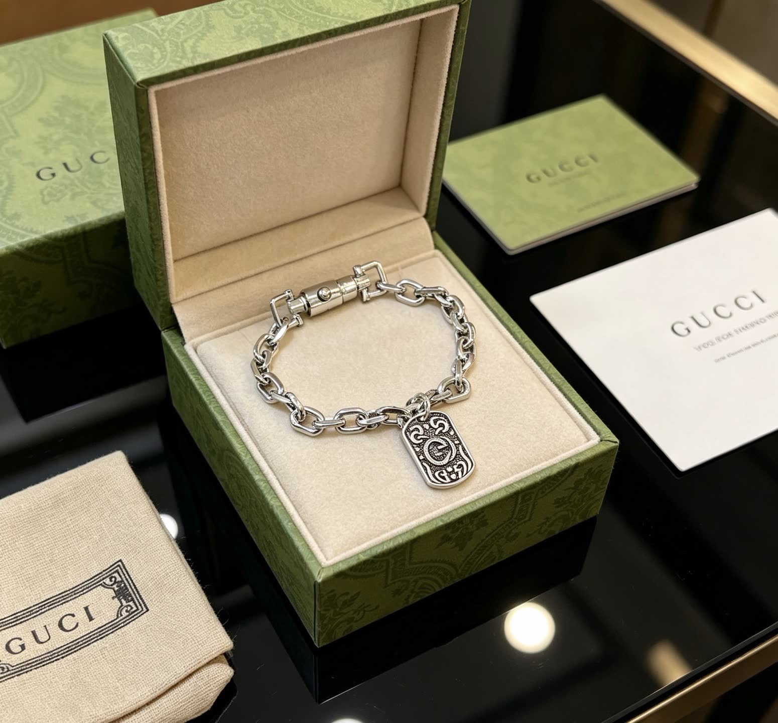 Gucci Silver Chain Bracelet with Interlocking G Charm