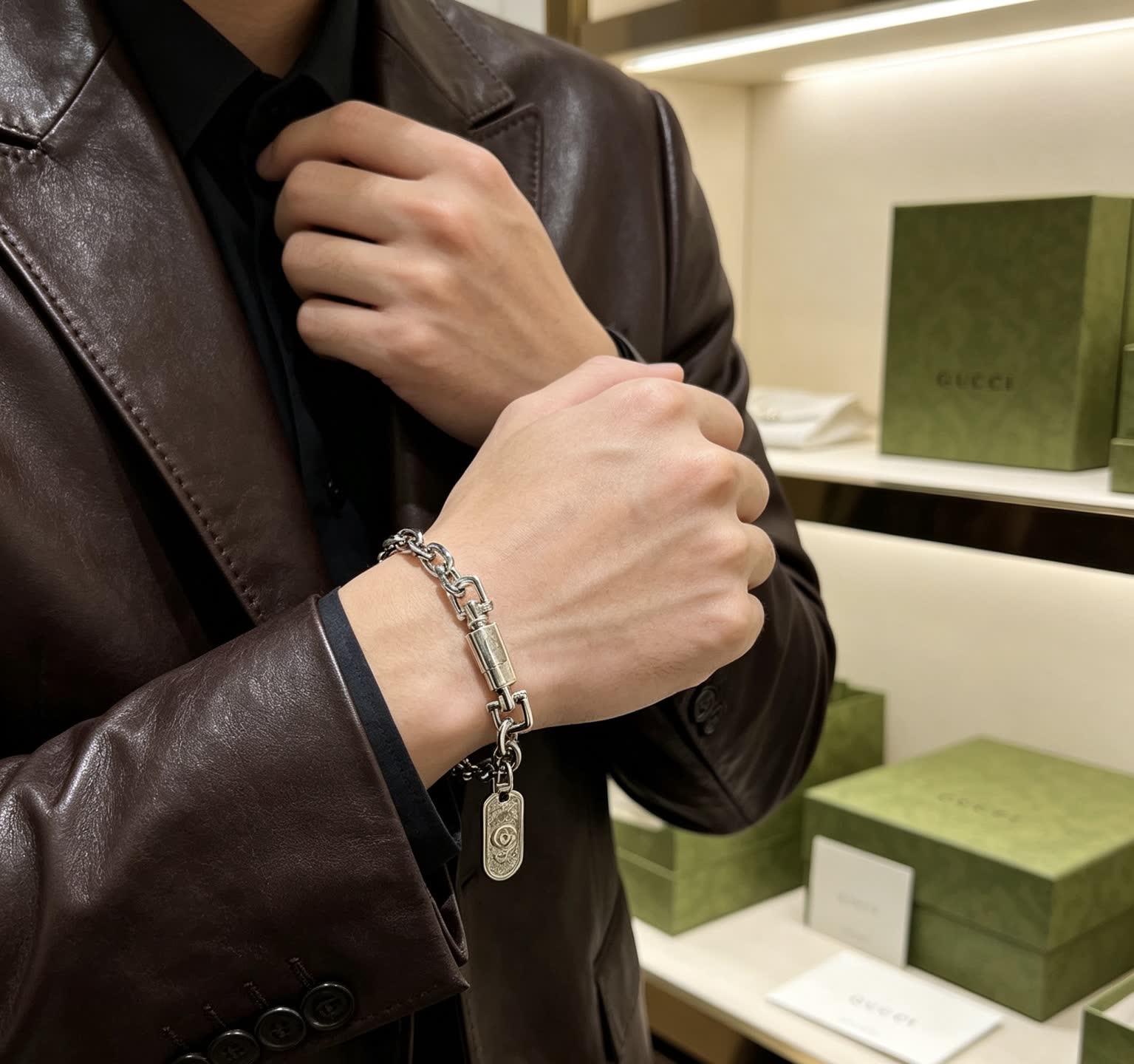 Gucci Silver Chain Bracelet with Interlocking G Charm