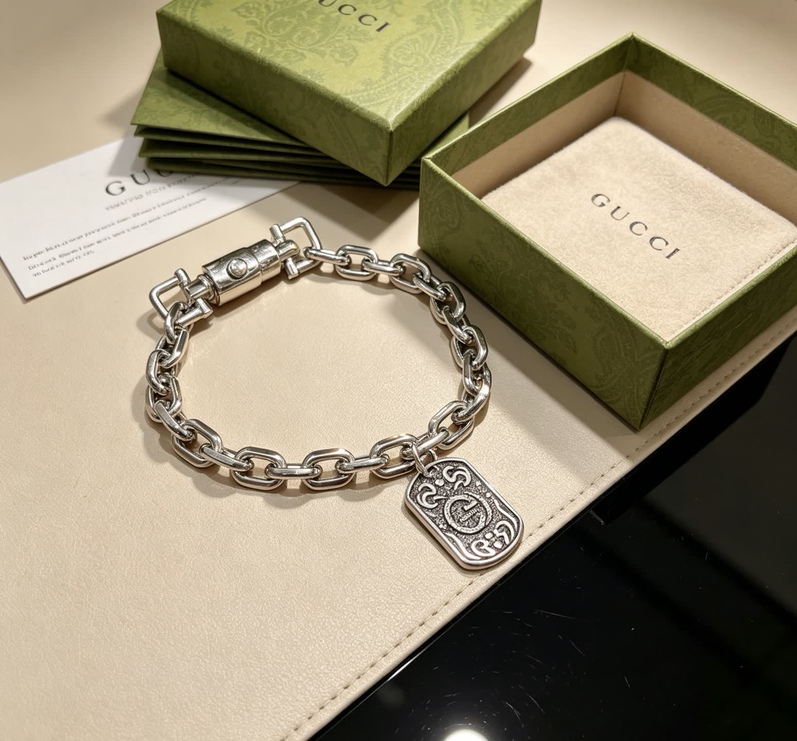 Gucci Silver Chain Bracelet with Interlocking G Charm