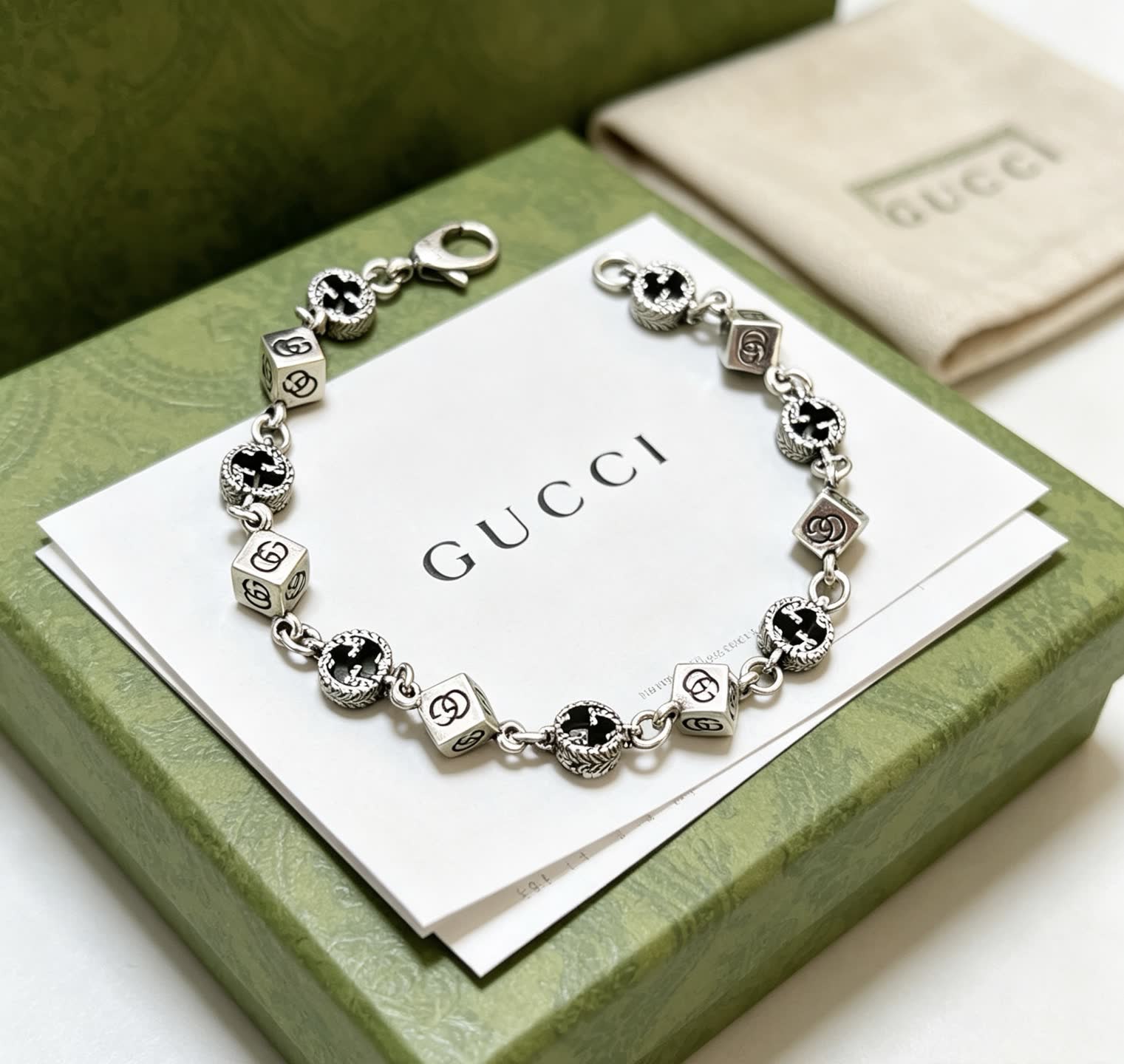 Gucci Silver Bracelet with Black Beads Gucci Silver Bracelet with Black Beads