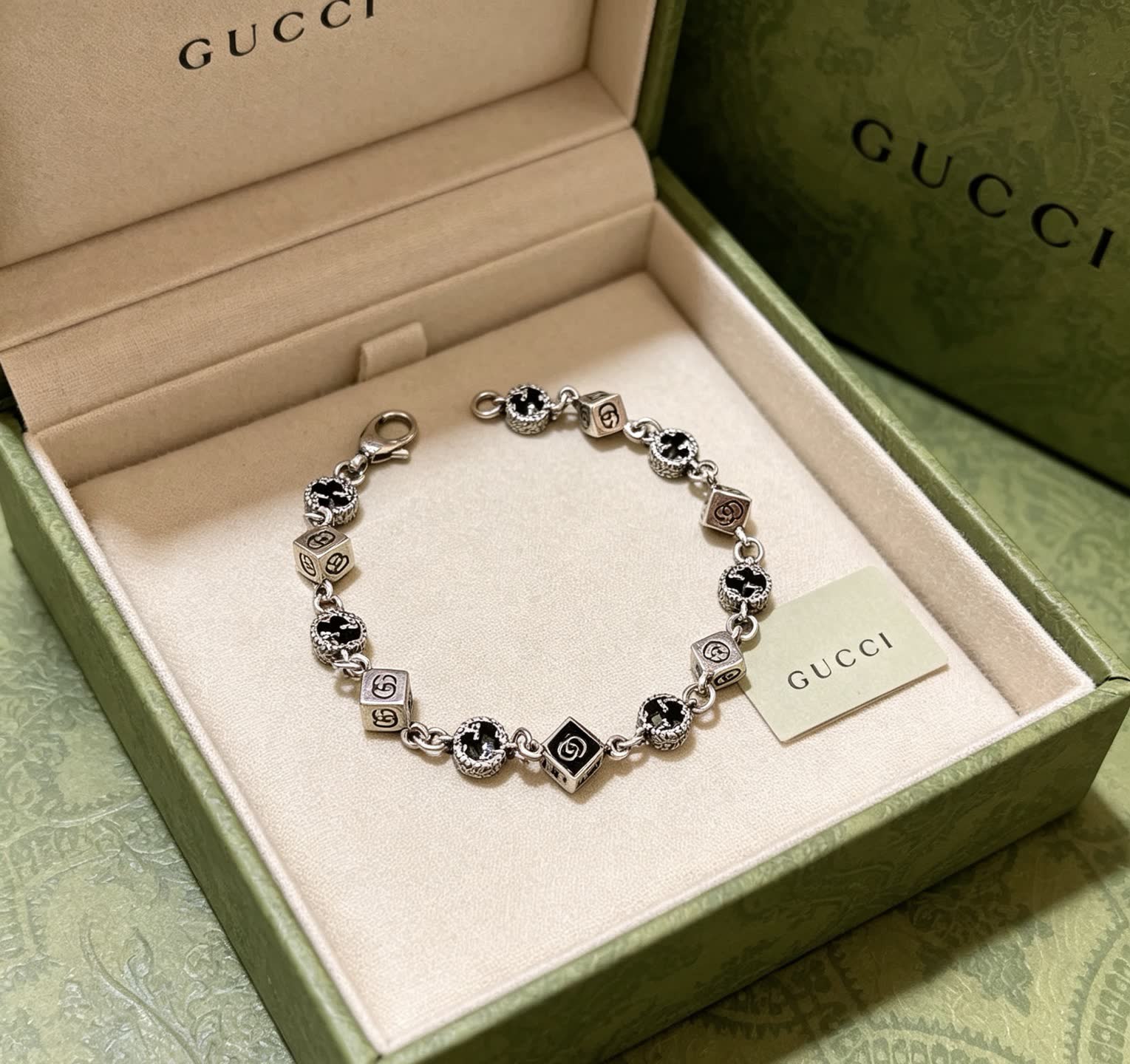 Gucci Silver Bracelet with Black Beads