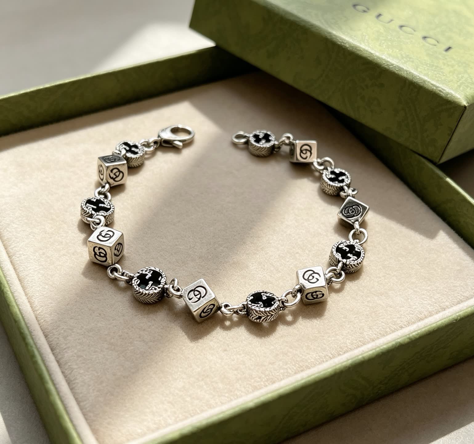 Gucci Silver Bracelet with Black Beads