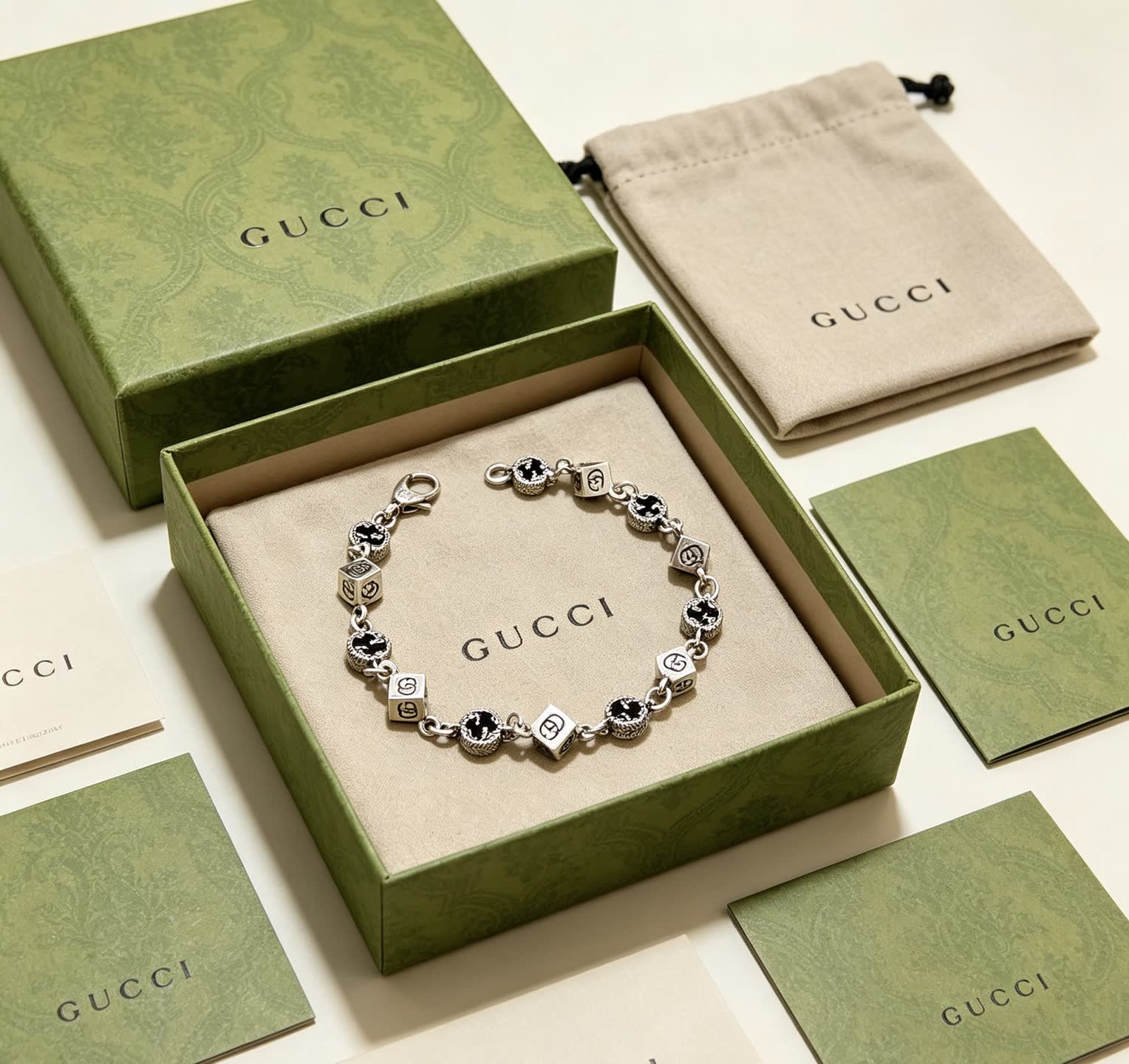 Gucci Silver Bracelet with Black Beads