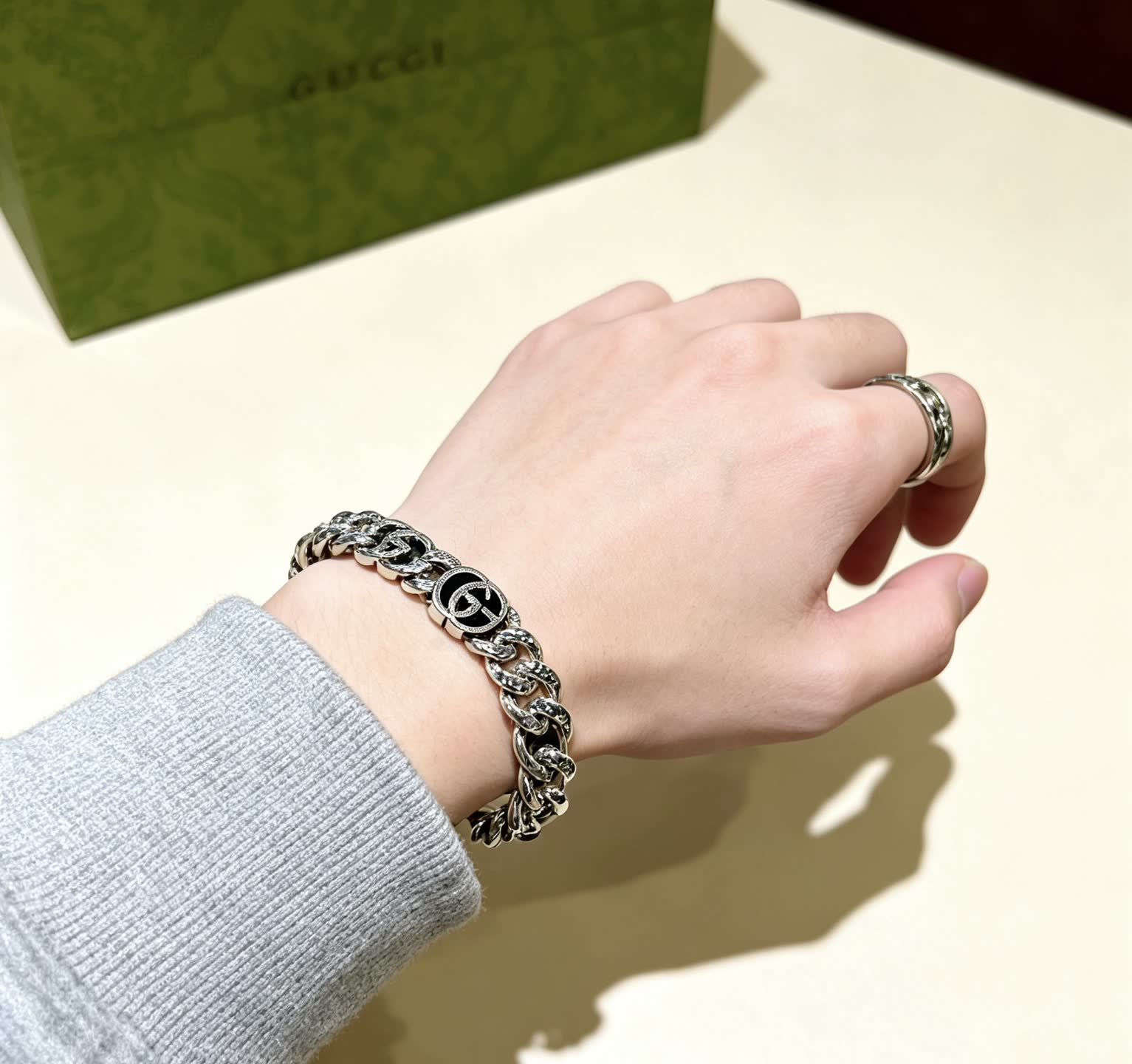 Gucci Silver Chain Bracelet with Interlocking G Logo