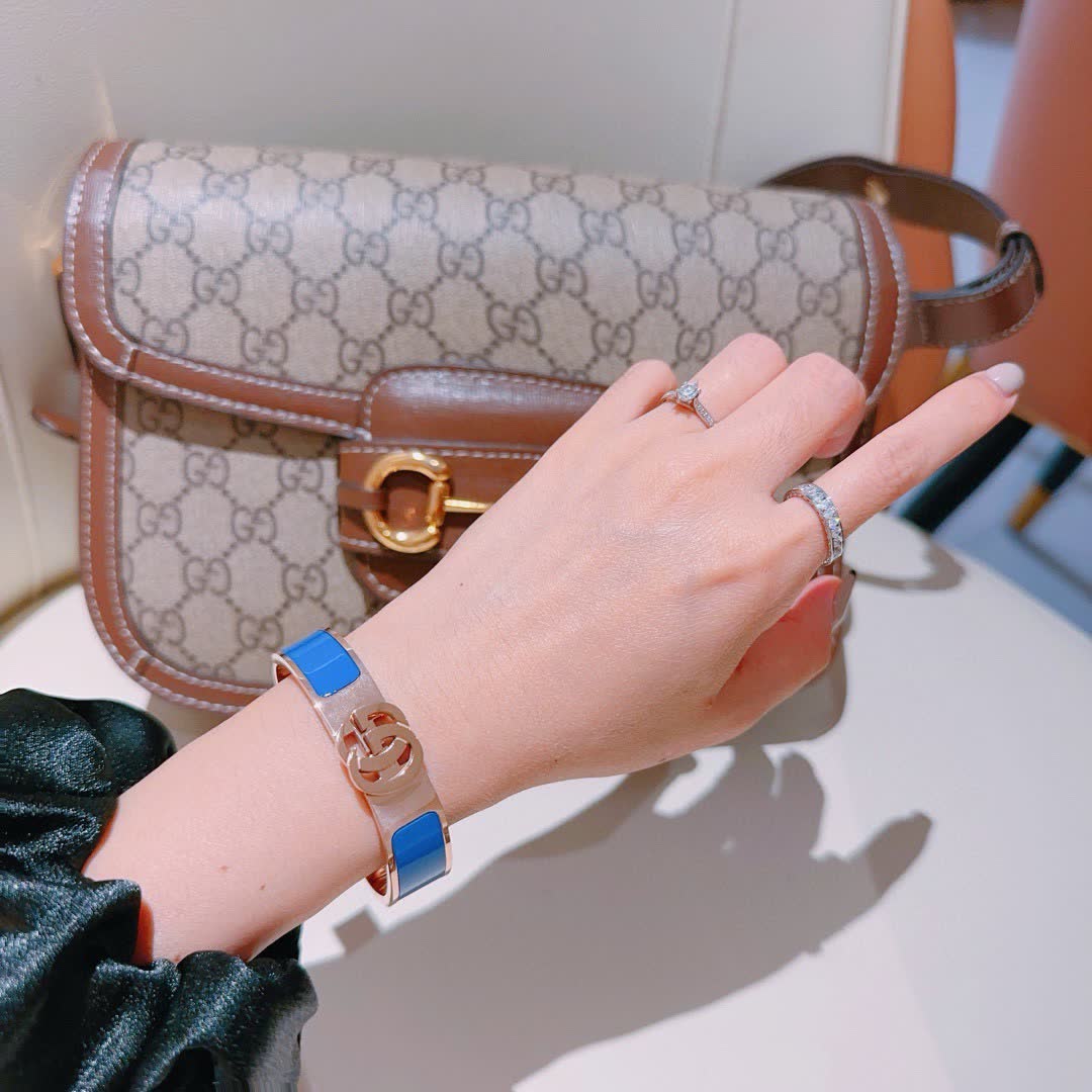 Gucci Blue Enamel Gold Tone Bangle Bracelet