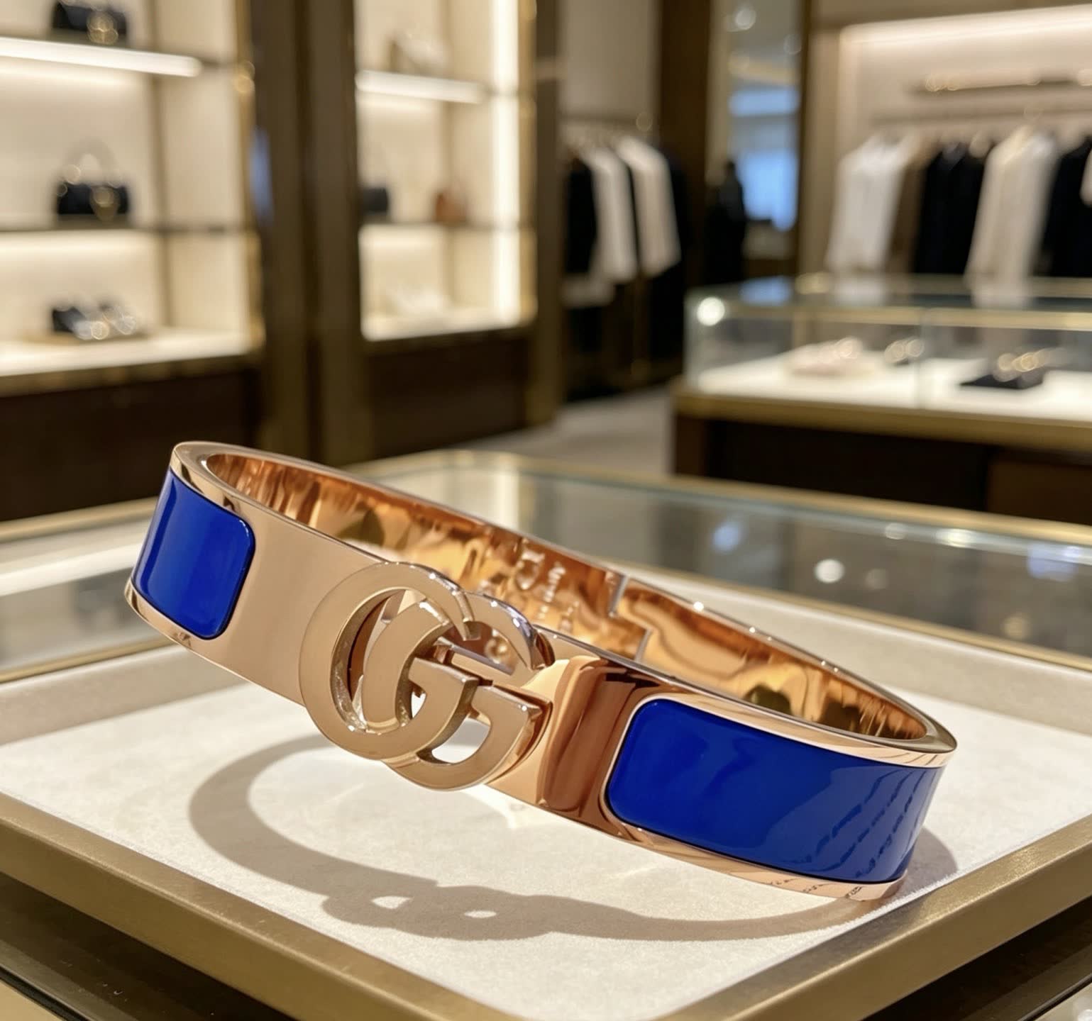 Gucci Blue Enamel Gold Tone Bangle Bracelet