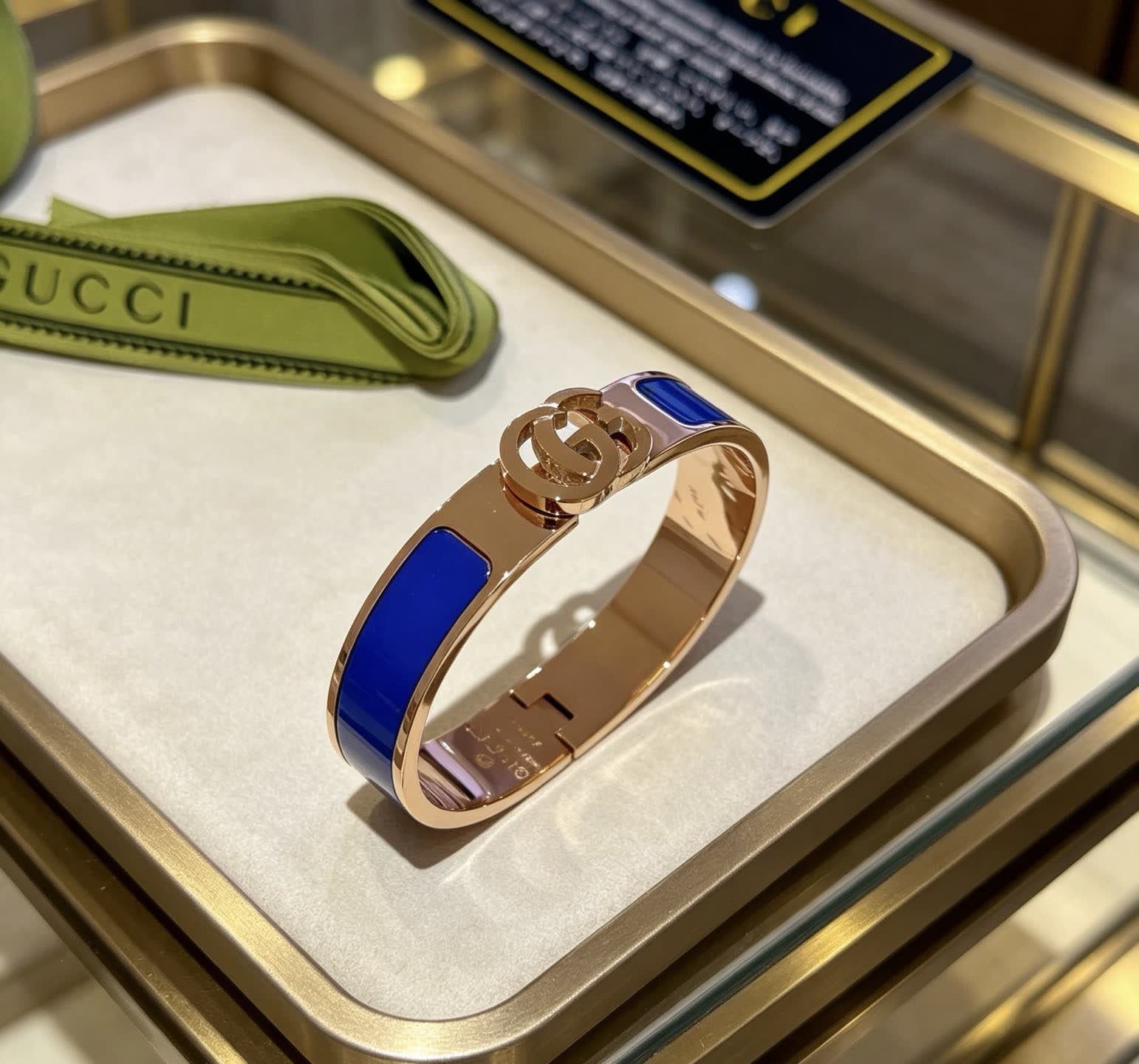 Gucci Blue Enamel Gold Tone Bangle Bracelet