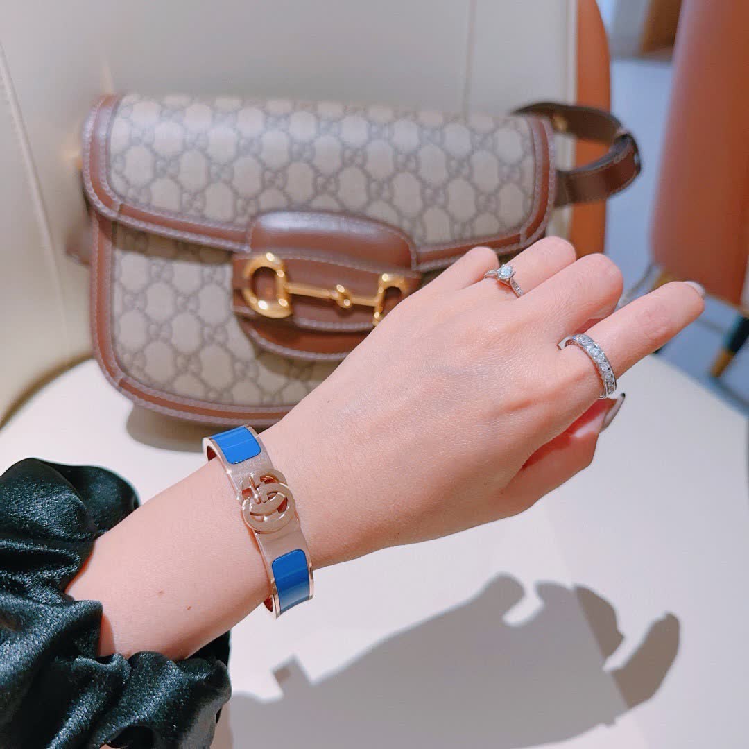 Gucci Blue Enamel Gold Tone Bangle Bracelet
