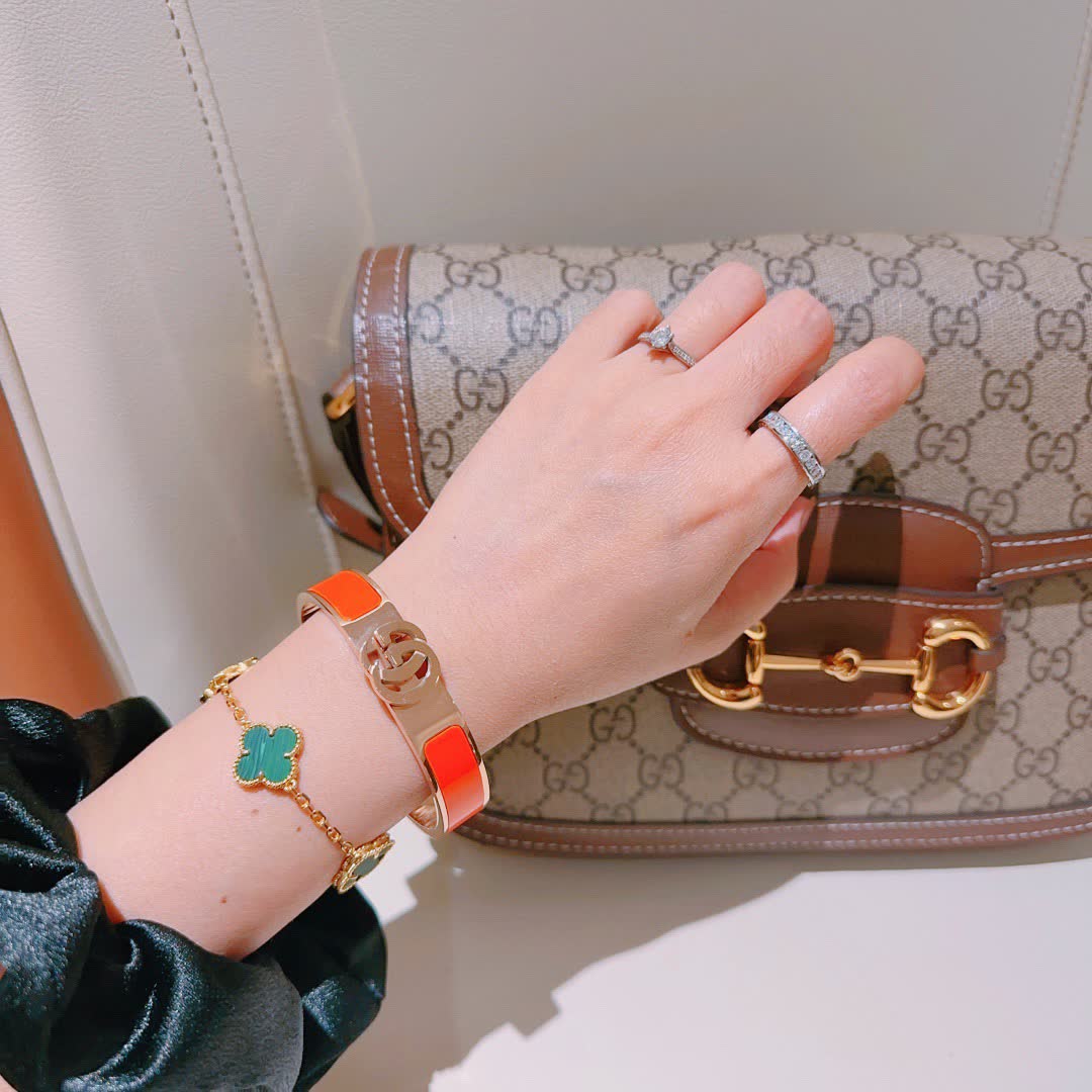 Gucci Gold and Orange Enamel Bangle Bracelet