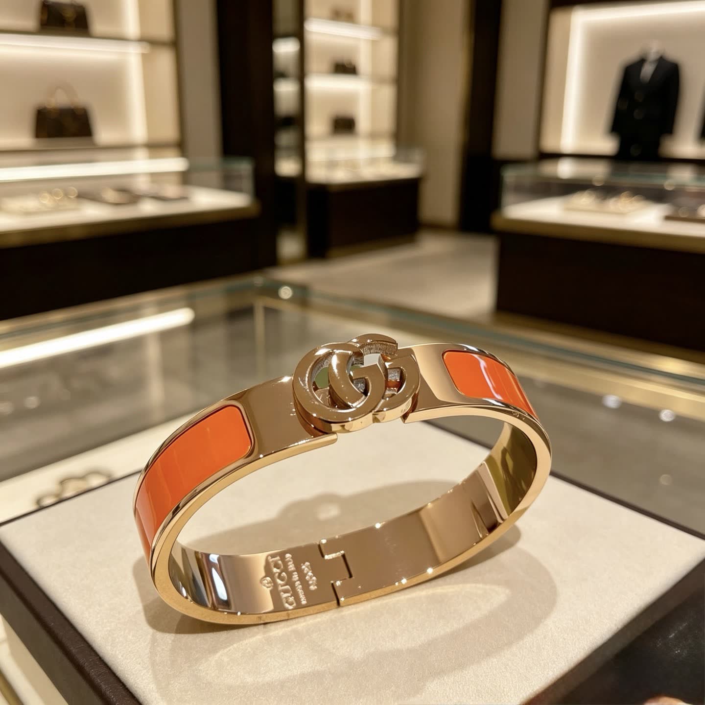 Gucci Gold and Orange Enamel Bangle Bracelet