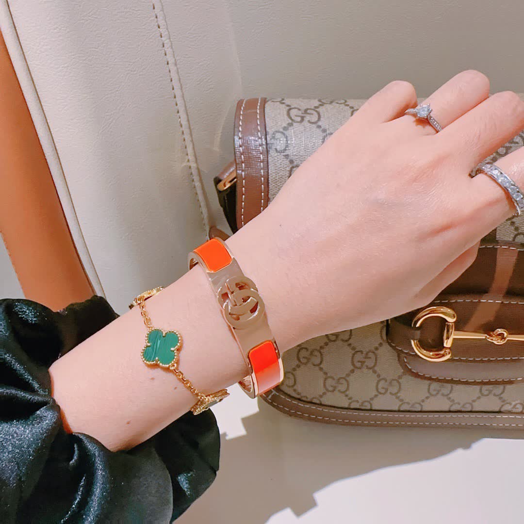 Gucci Gold and Orange Enamel Bangle Bracelet