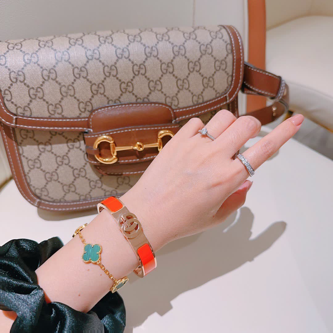 Gucci Gold and Orange Enamel Bangle Bracelet