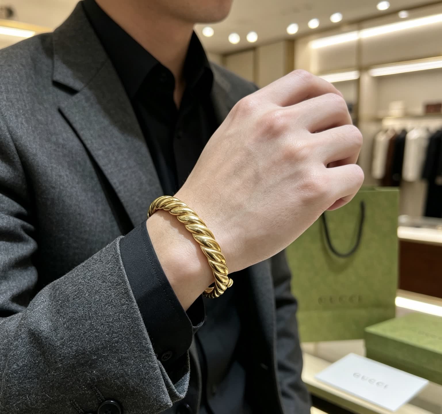 Gucci Gold Tone Twisted Cuff Bracelet