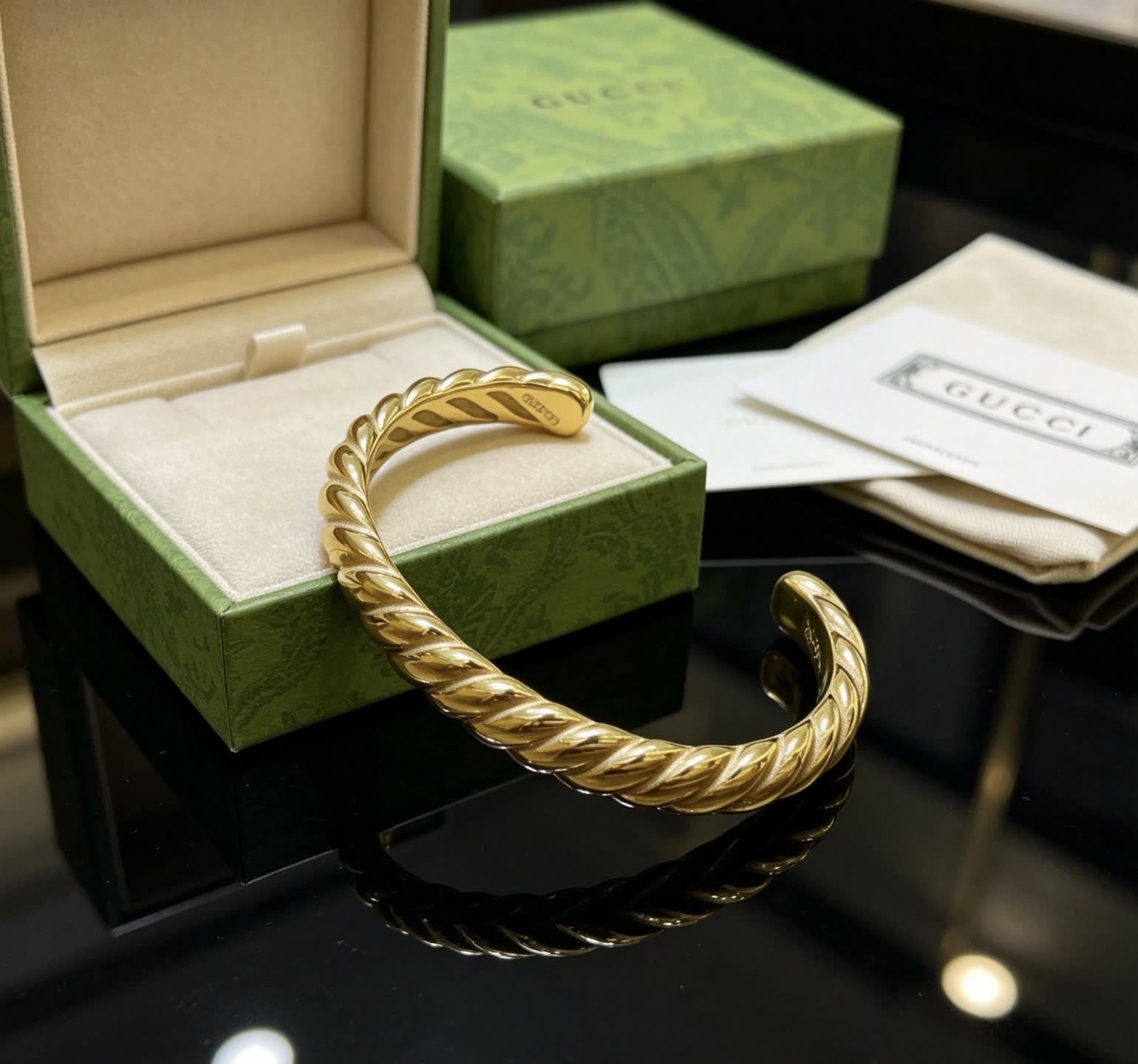 Gucci Gold Tone Twisted Cuff Bracelet