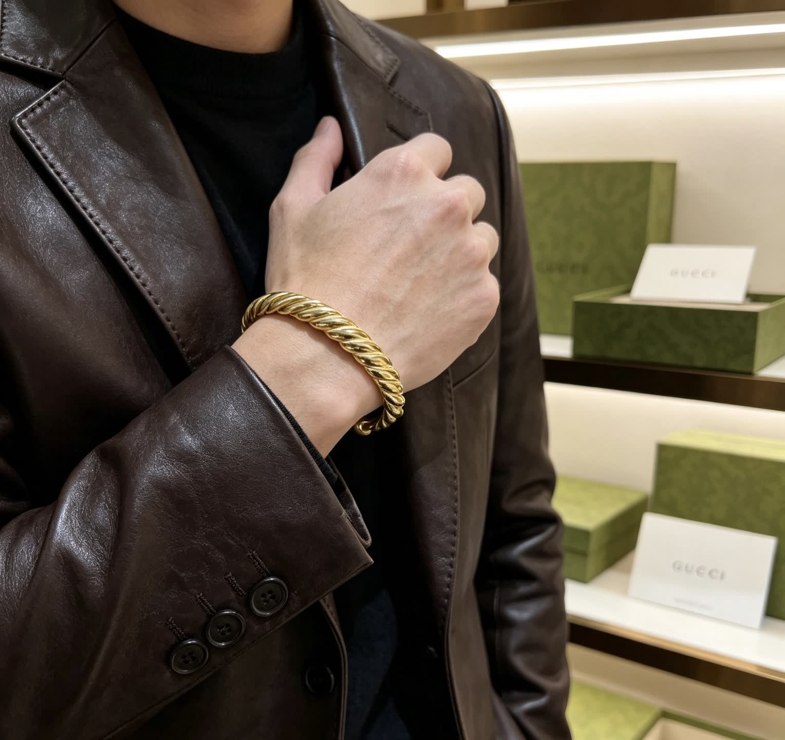 Gucci Gold Tone Twisted Cuff Bracelet