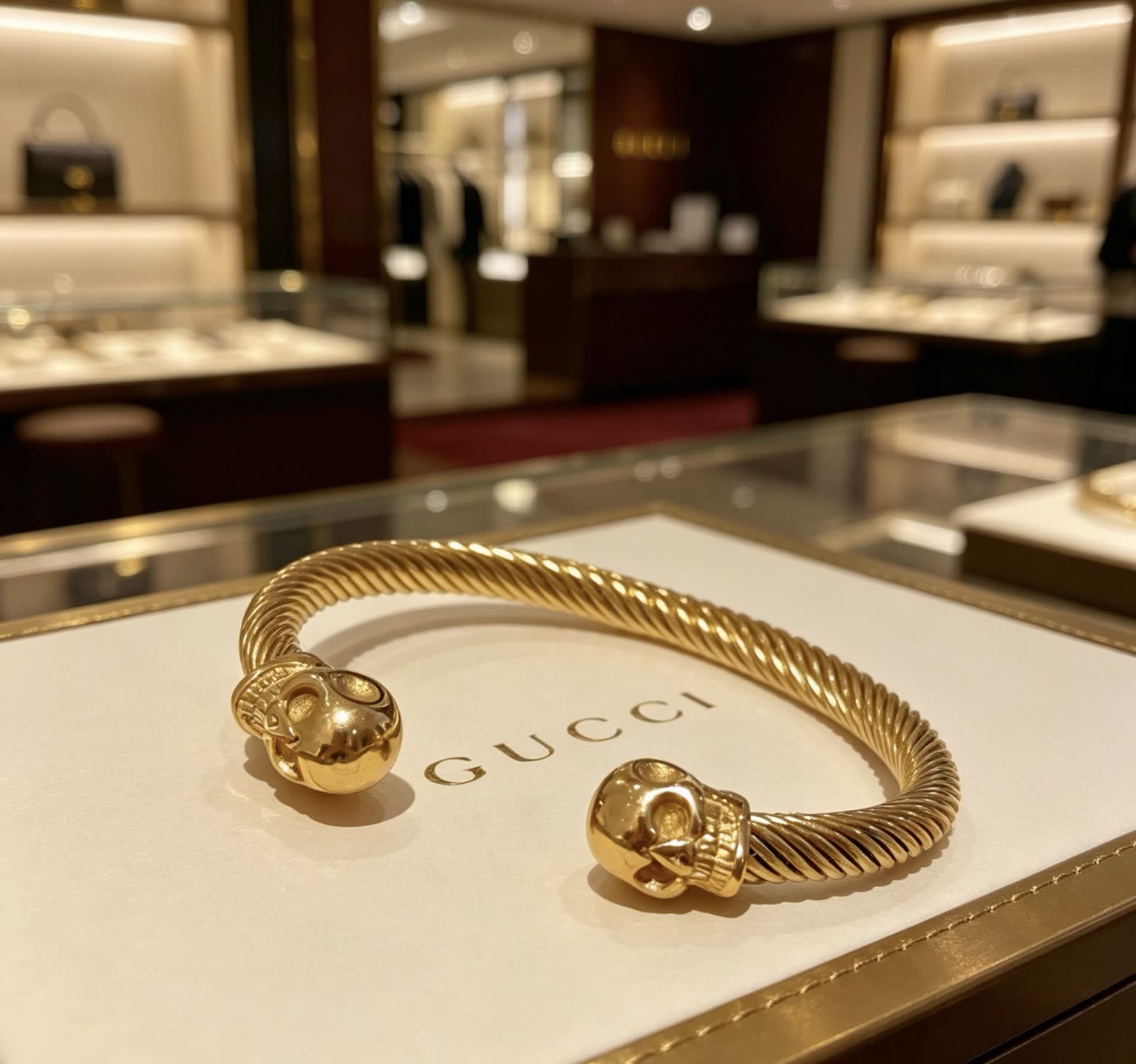 Gucci Gold Tone Skull Bracelet