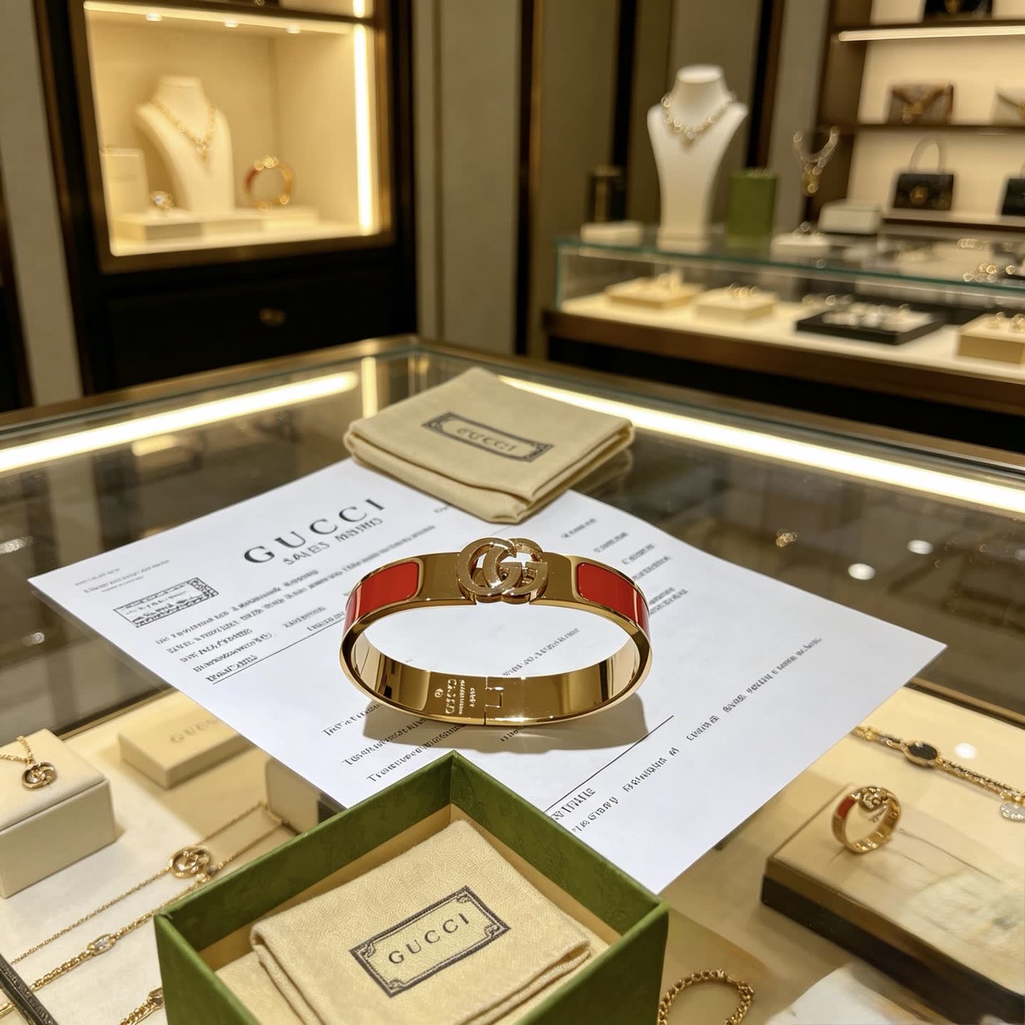 Gucci Red Enamel Gold Bracelet