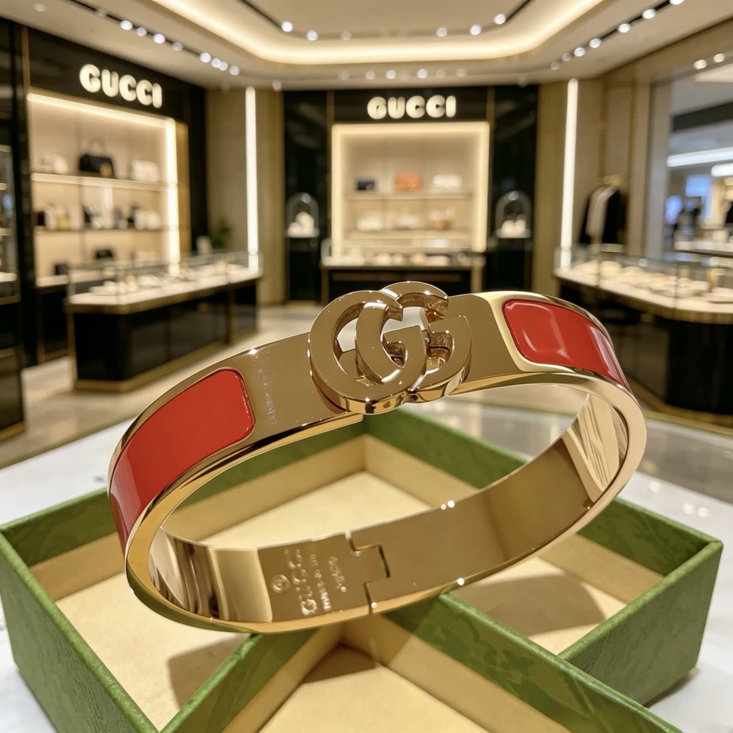 Gucci Red Enamel Gold Bracelet