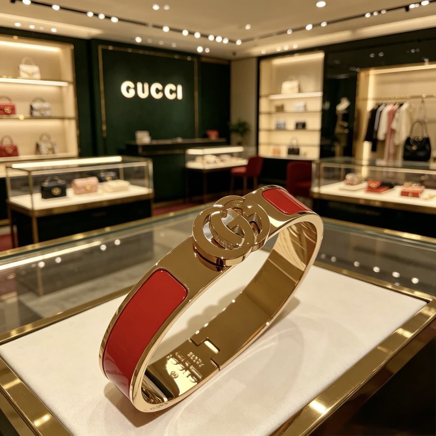 Gucci Red Enamel Gold Bracelet
