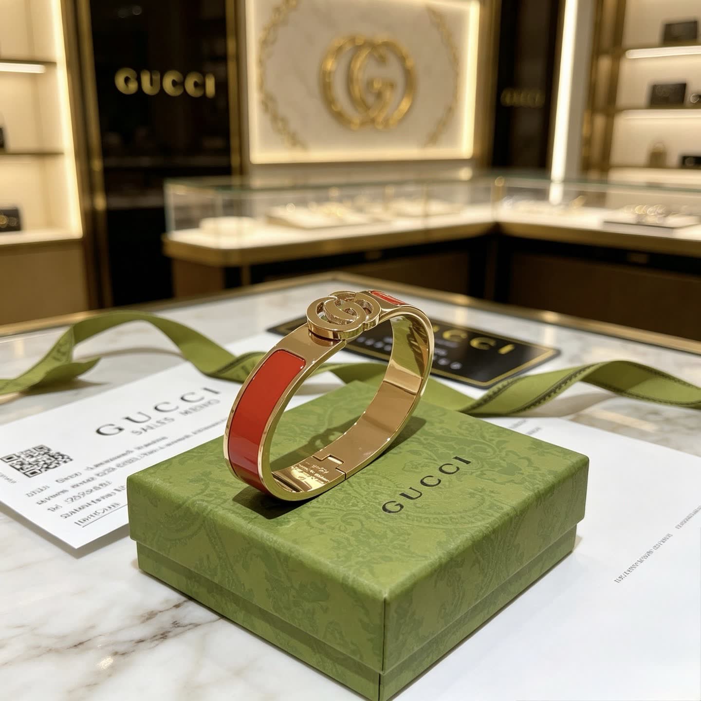Gucci Red Enamel Gold Bracelet