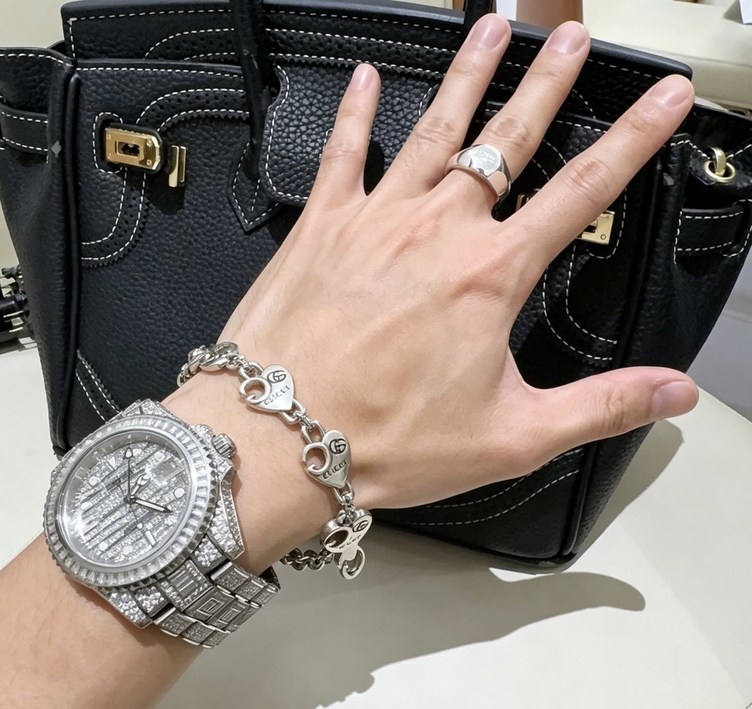 Gucci Silver Heart Link Bracelet