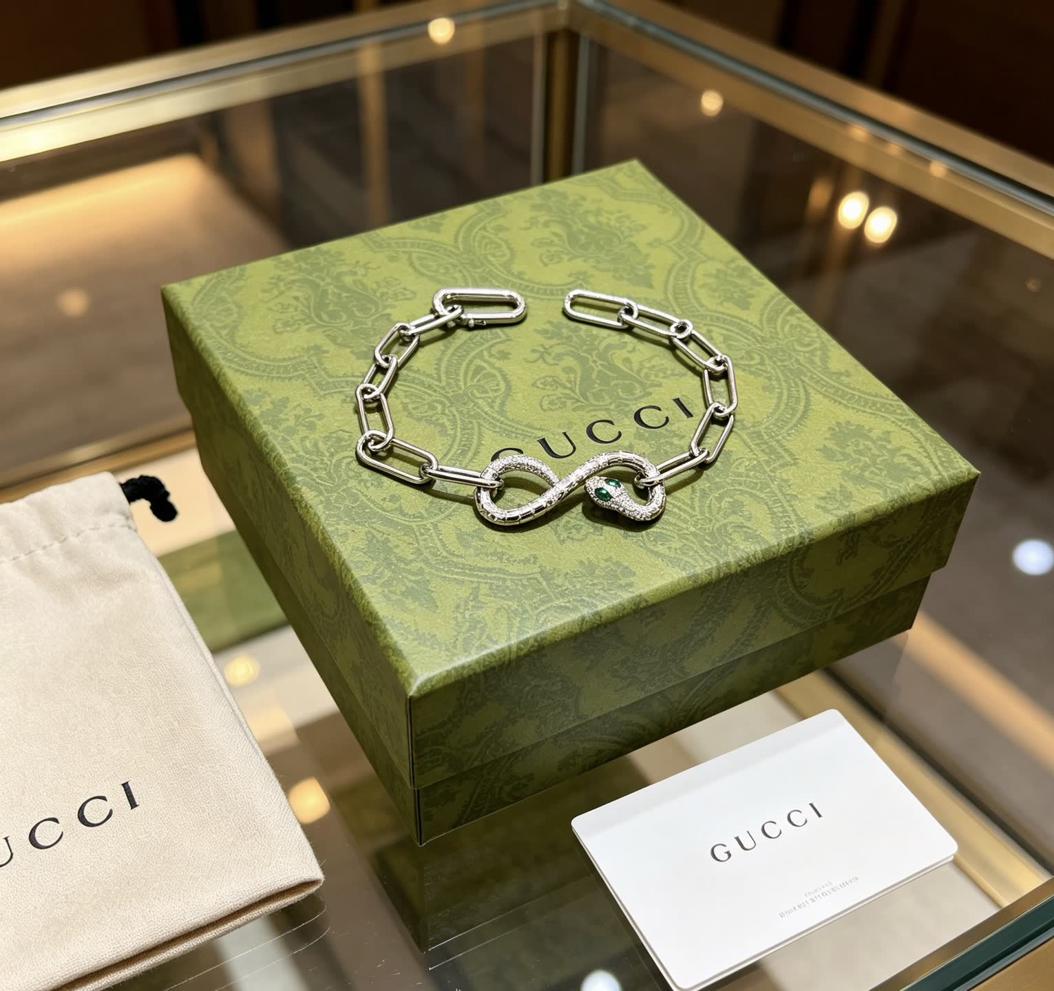 Gucci Silver Chain Bracelet with Snake Charm