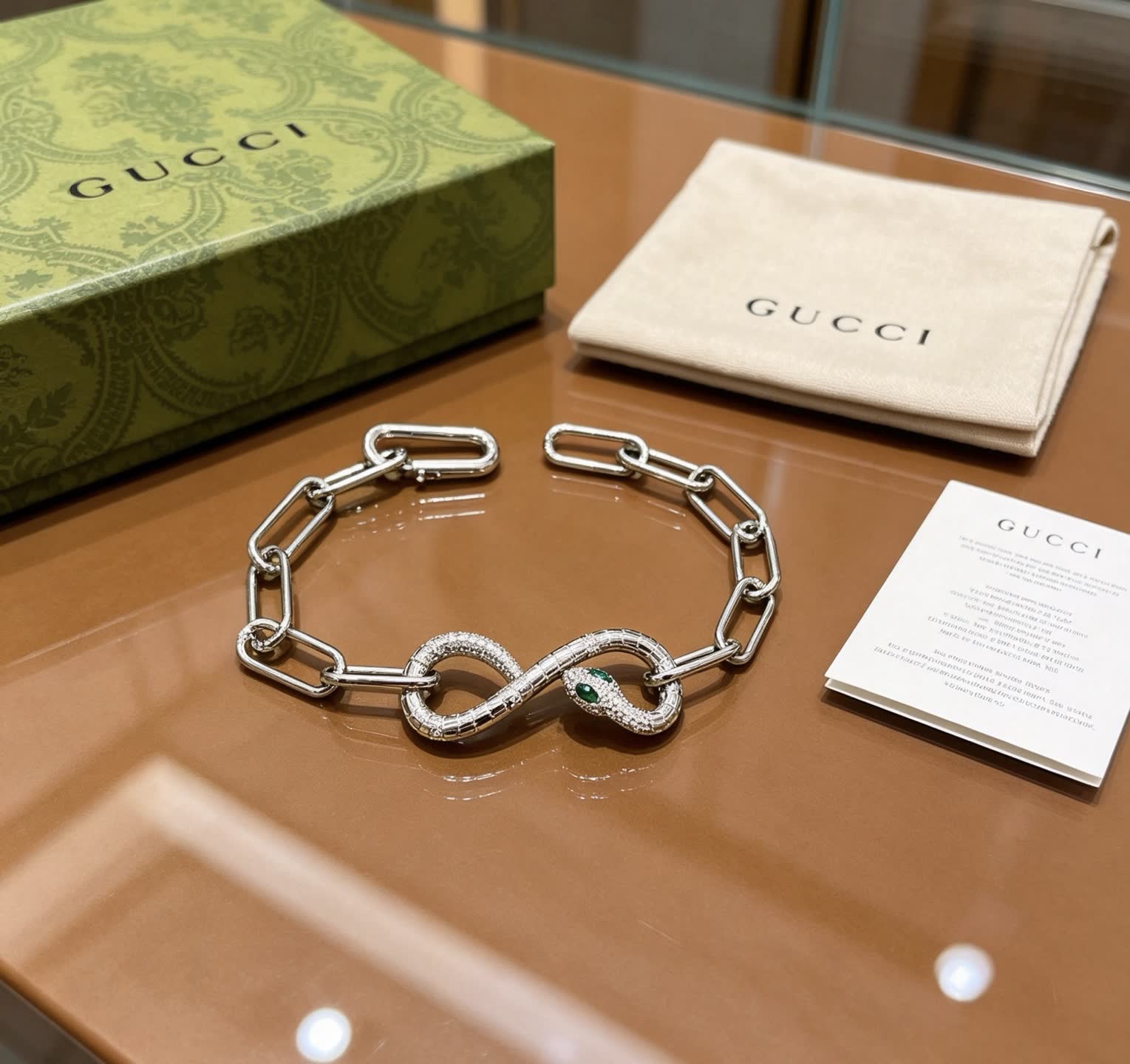 Gucci Silver Chain Bracelet with Snake Charm