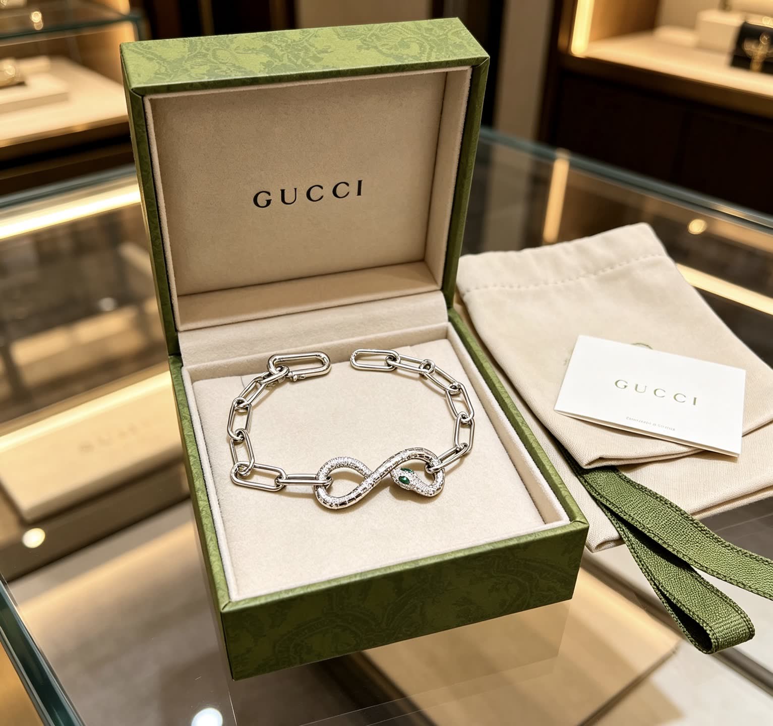 Gucci Silver Chain Bracelet with Snake Charm