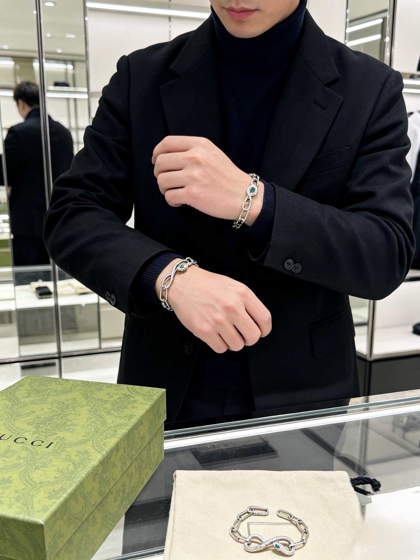 Gucci Silver Chain Bracelet with Snake Charm