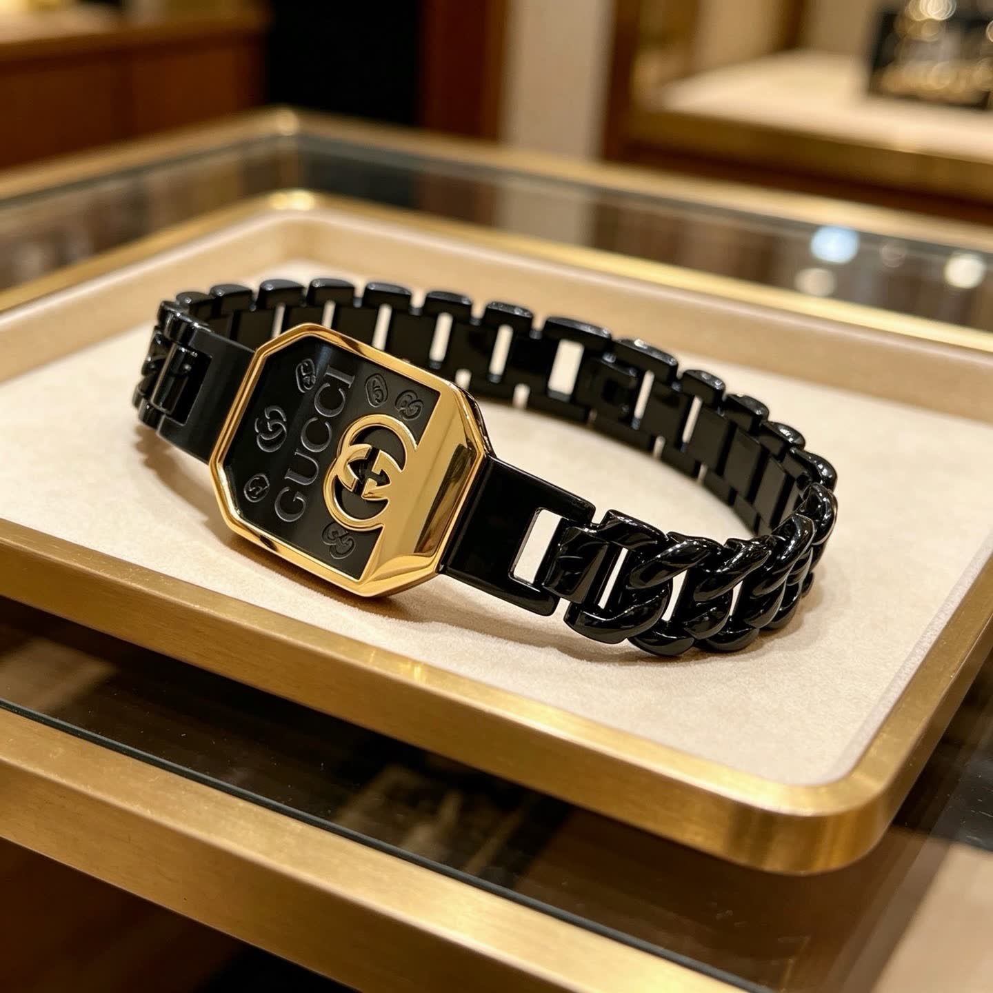 Gucci Black and Gold Chain Link Bracelet
