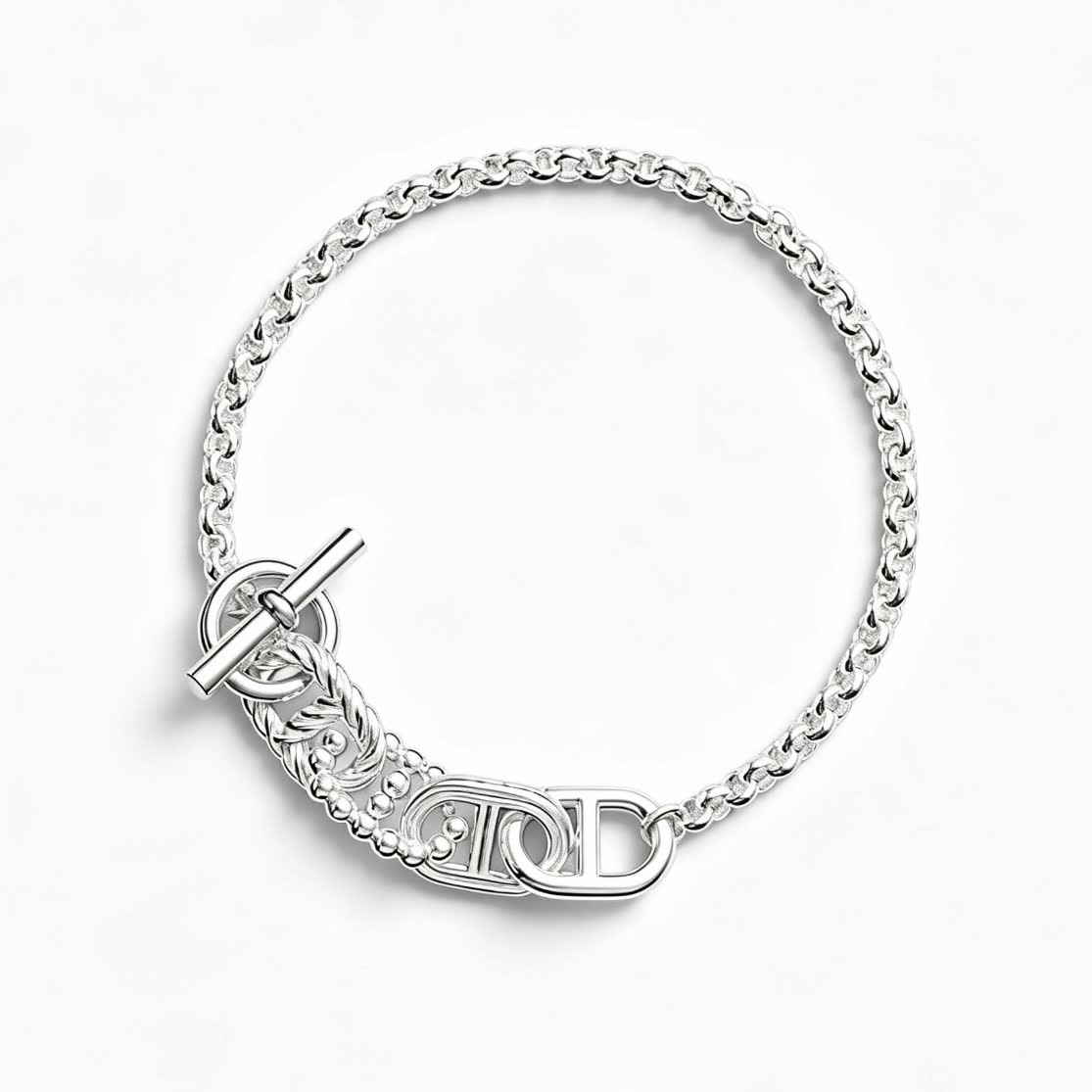 Hermes Silver Chain Bracelet with Toggle Clasp