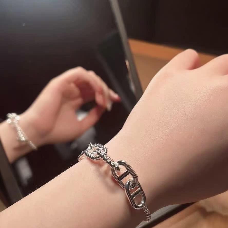 Hermes Silver Chain Bracelet with Toggle Clasp