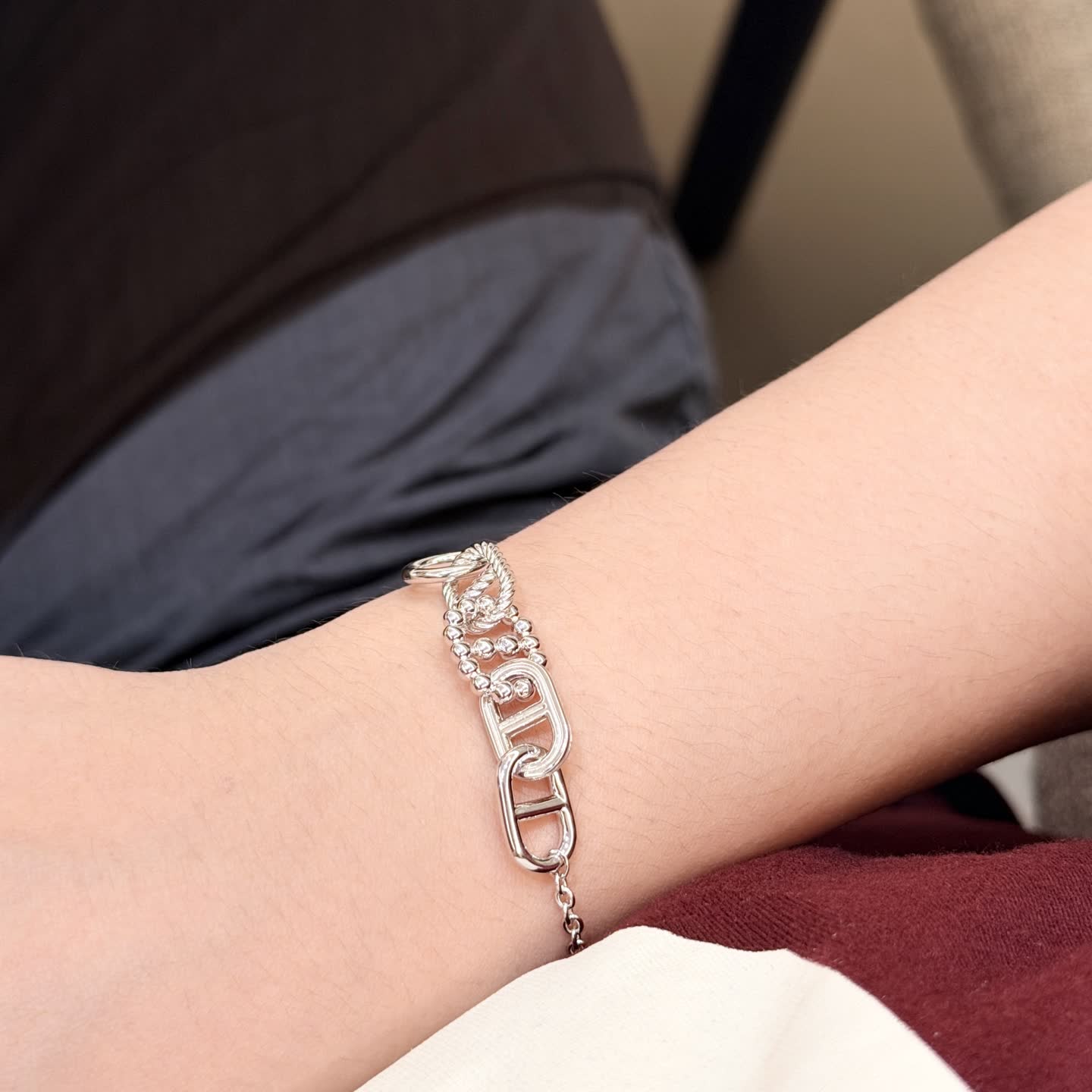 Hermes Silver Chain Bracelet with Toggle Clasp