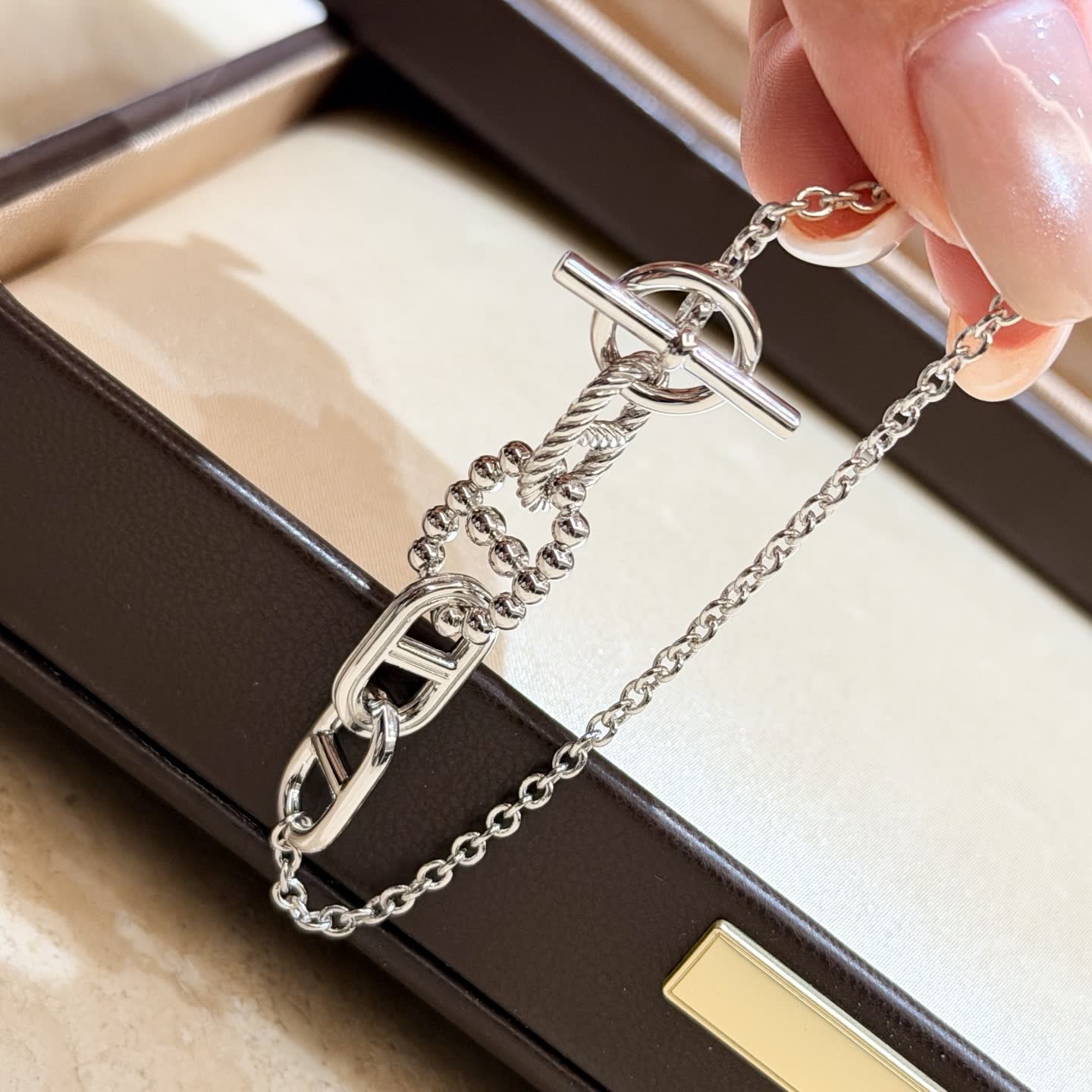Hermes Silver Chain Bracelet with Toggle Clasp
