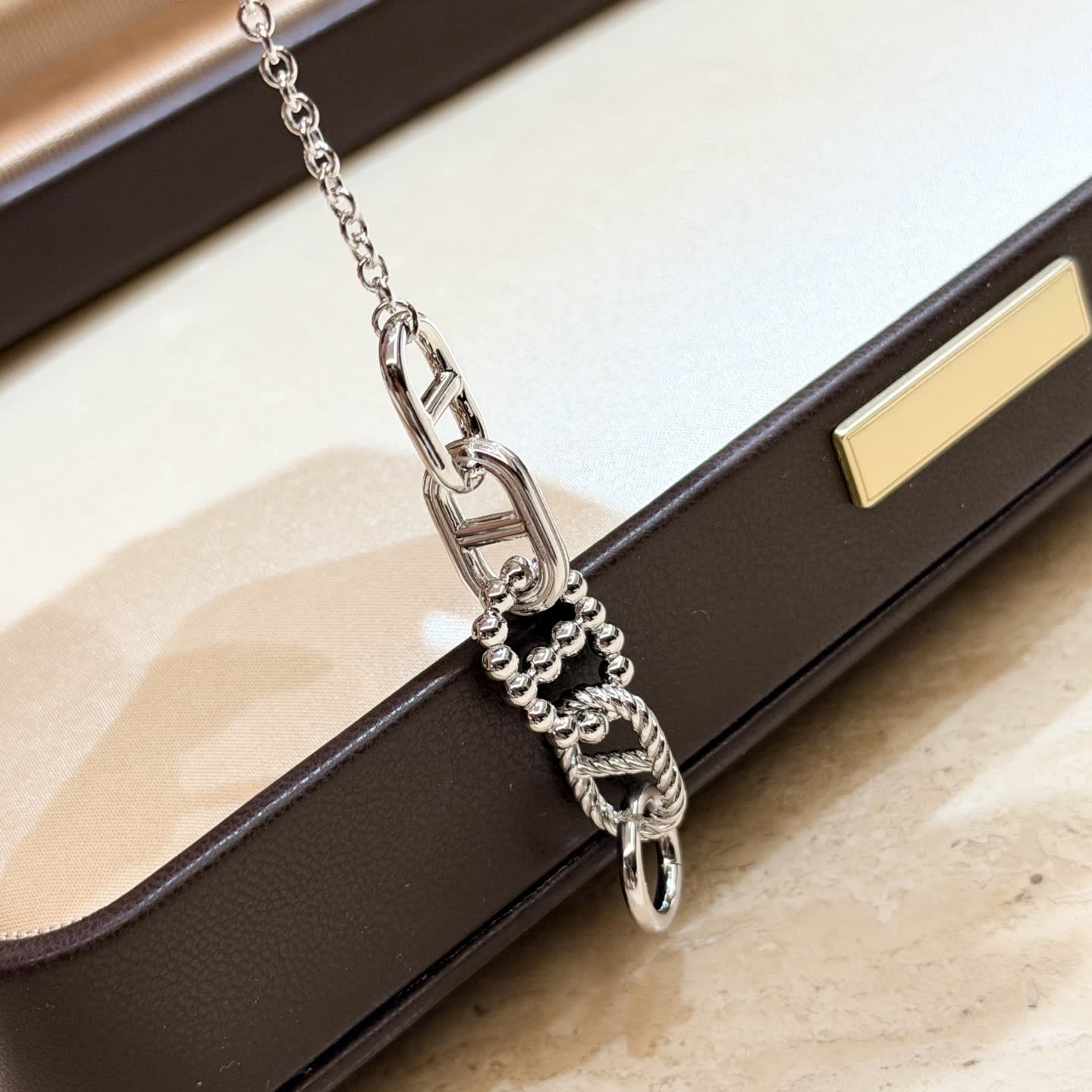Hermes Silver Chain Bracelet with Toggle Clasp