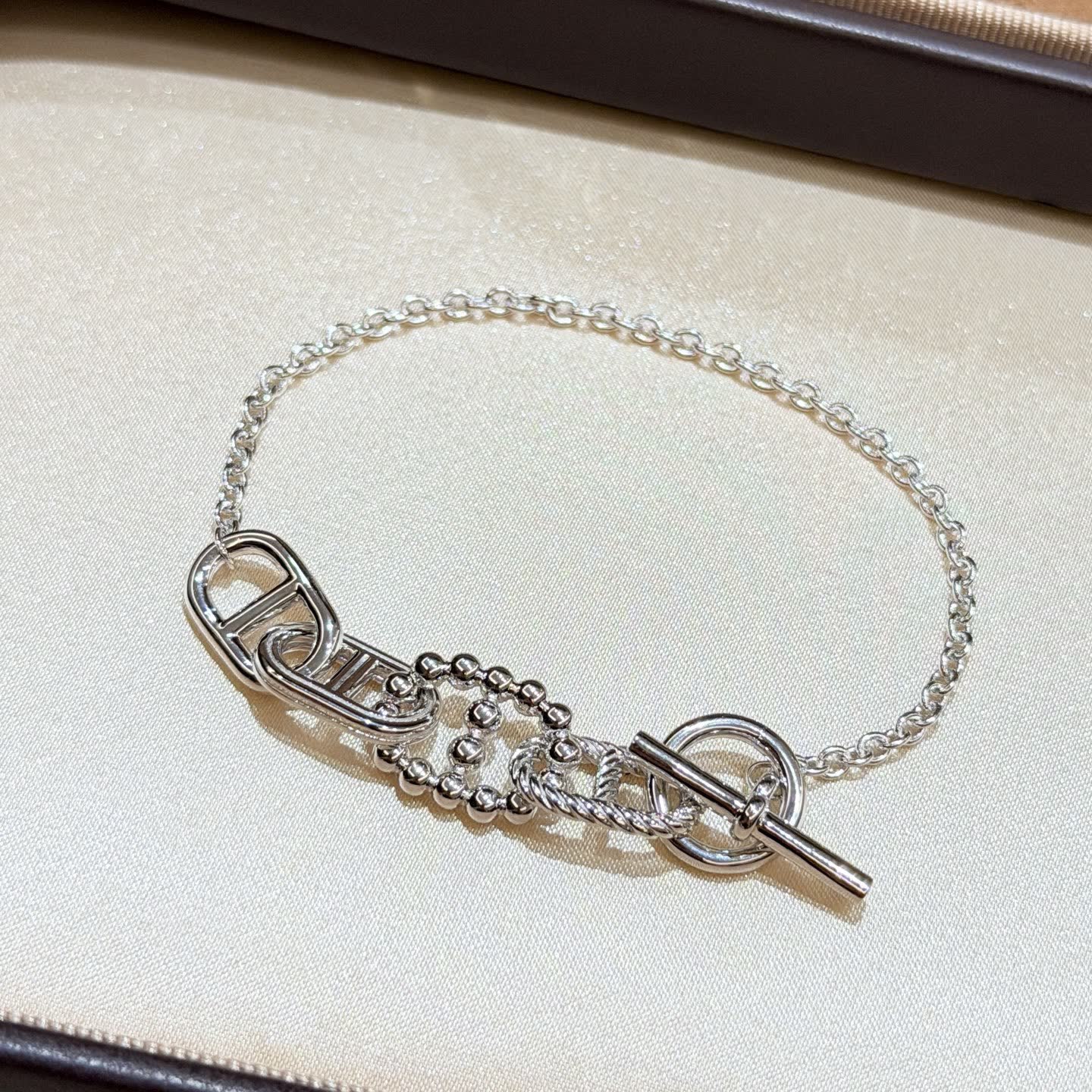 Hermes Silver Chain Bracelet with Toggle Clasp