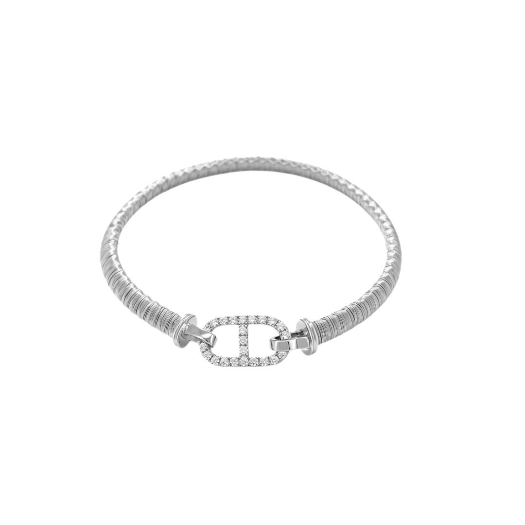 Hermes Hermès Silver Bracelet with Diamond Clasp