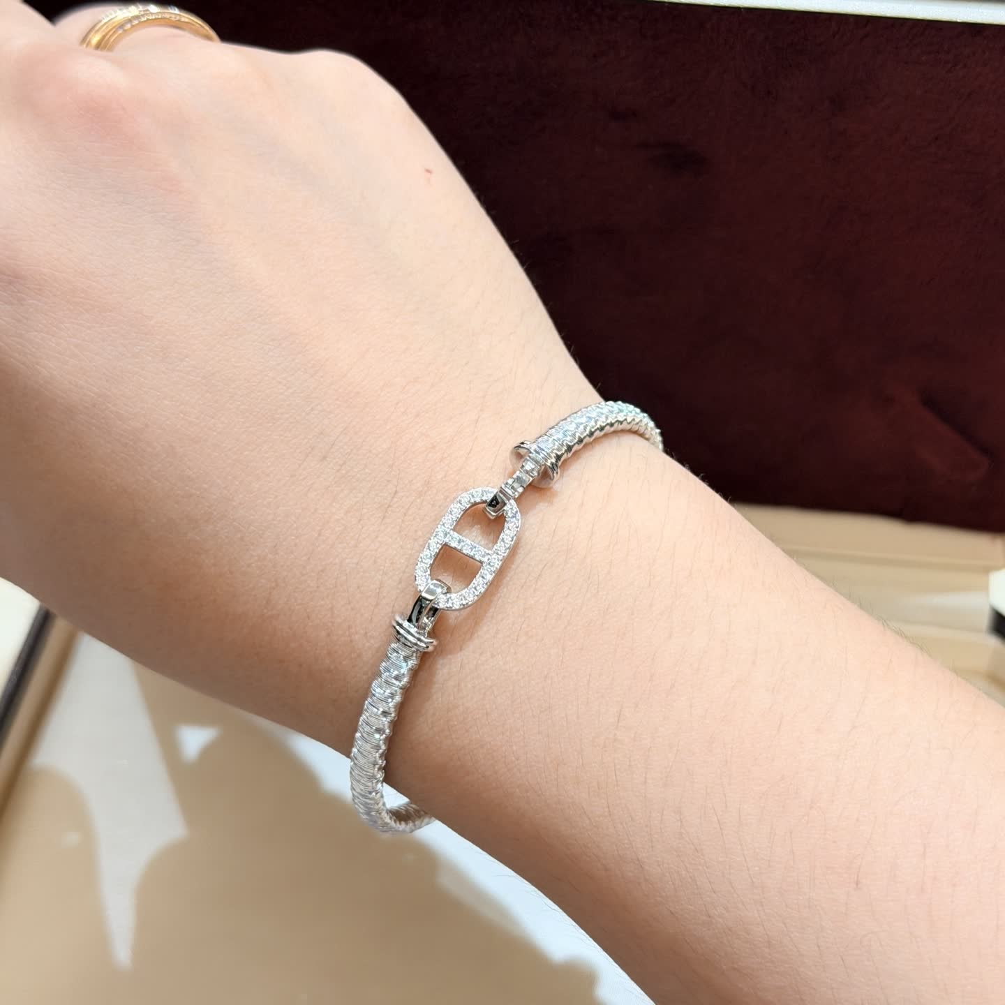 Hermes Hermès Silver Bracelet with Diamond Clasp