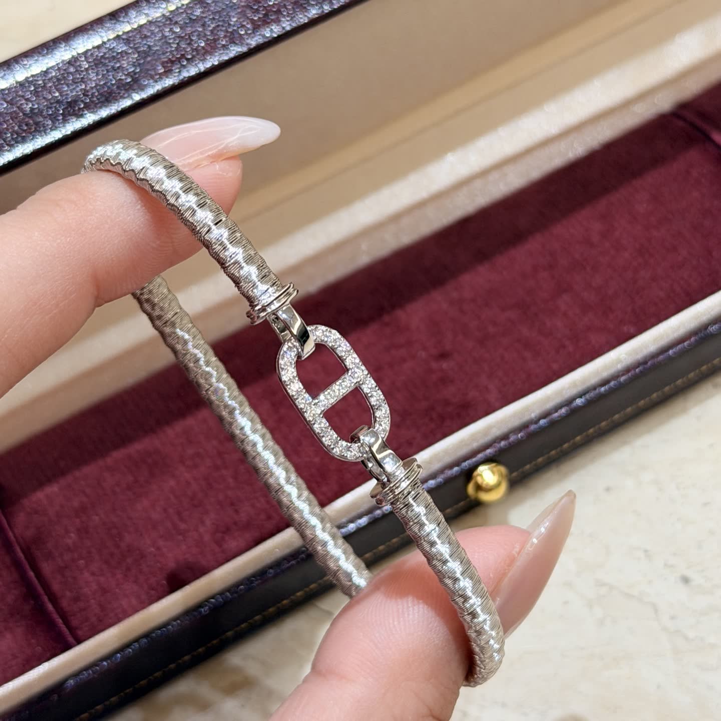 Hermes Hermès Silver Bracelet with Diamond Clasp