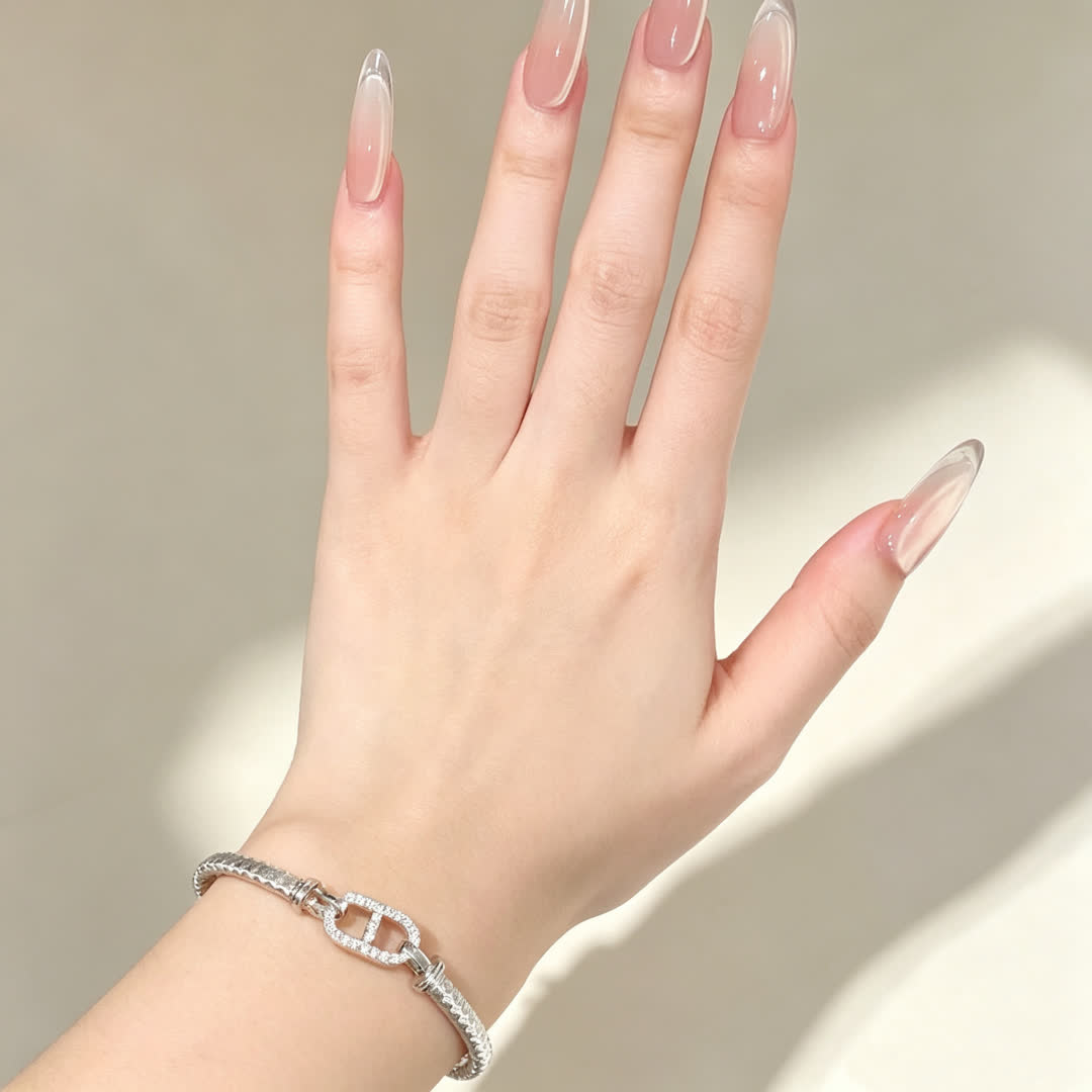 Hermes Hermès Silver Bracelet with Diamond Clasp