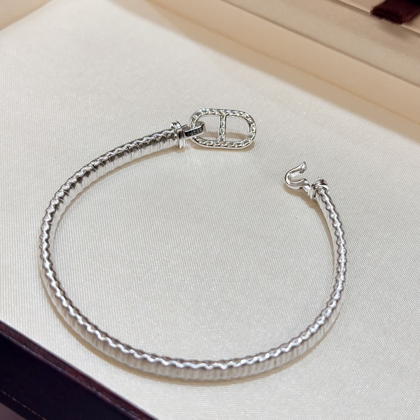 Hermes Hermès Silver Bracelet with Diamond Clasp