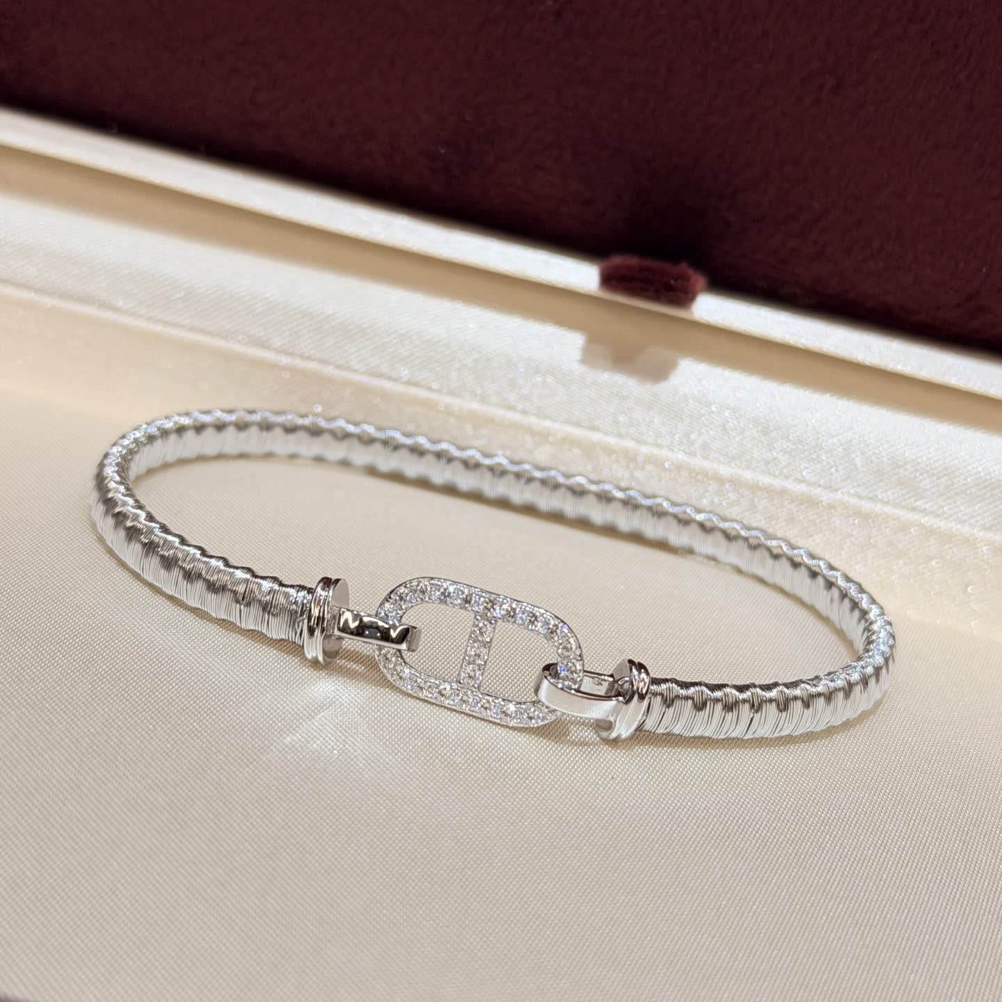 Hermes Hermès Silver Bracelet with Diamond Clasp