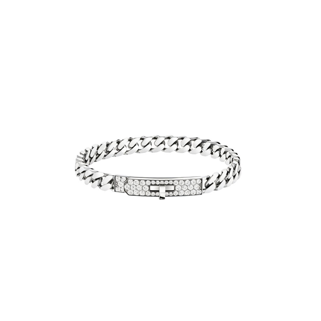 Hermes Silver Chain Bracelet with Diamond Clasp