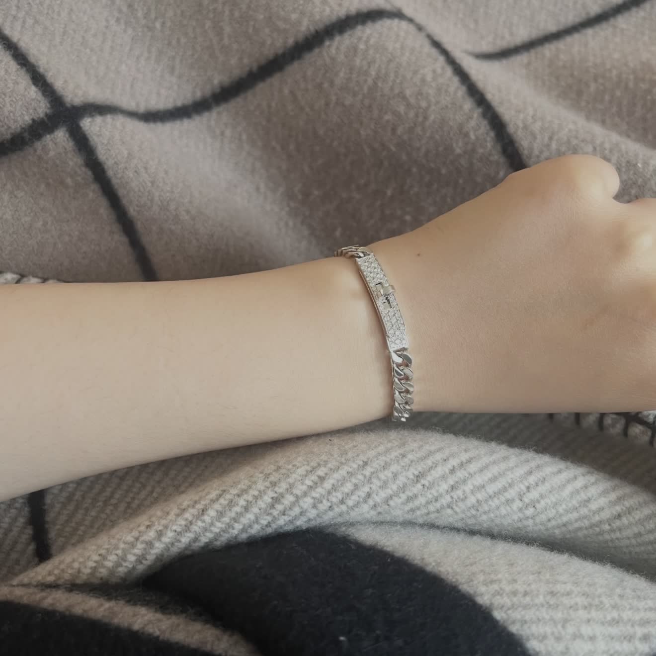 Hermes Silver Chain Bracelet with Diamond Clasp