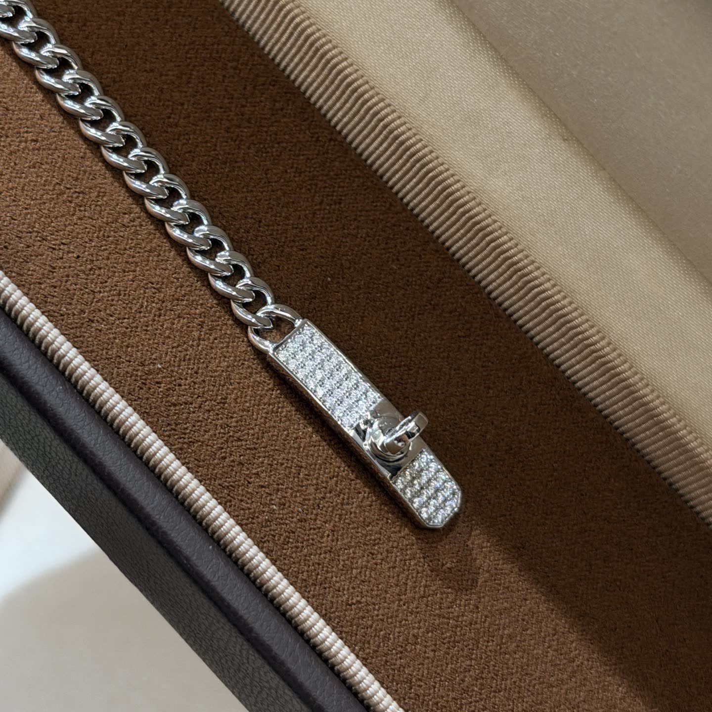 Hermes Silver Chain Bracelet with Diamond Clasp